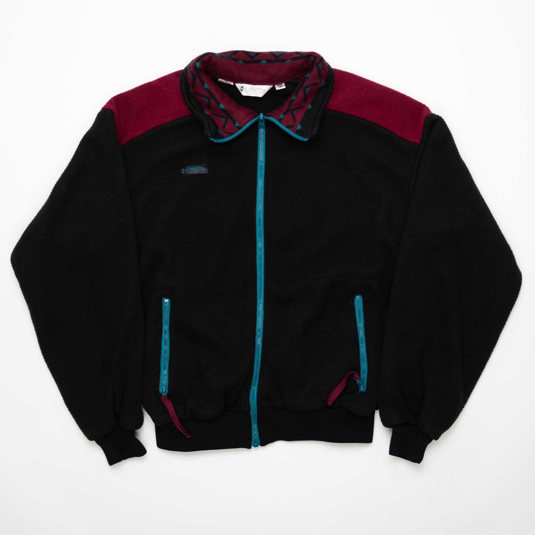 Vintage 90s Black, Maroon + Teal Columbia Fleece (M) | Rebalance Vintage.