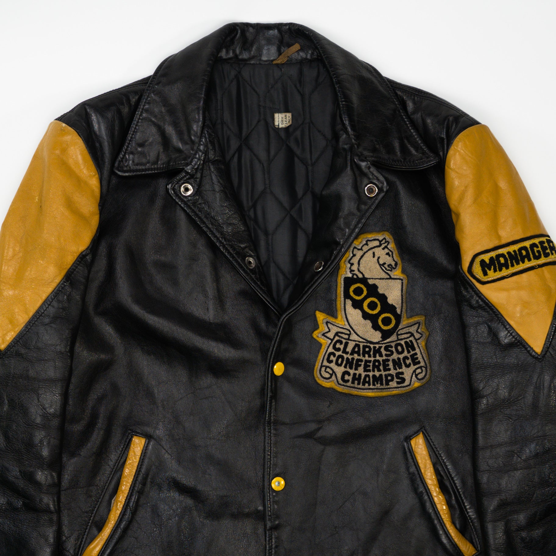 Vintage 70s Black Clarkson Conference Champs Leather Varsity Jacket (L)