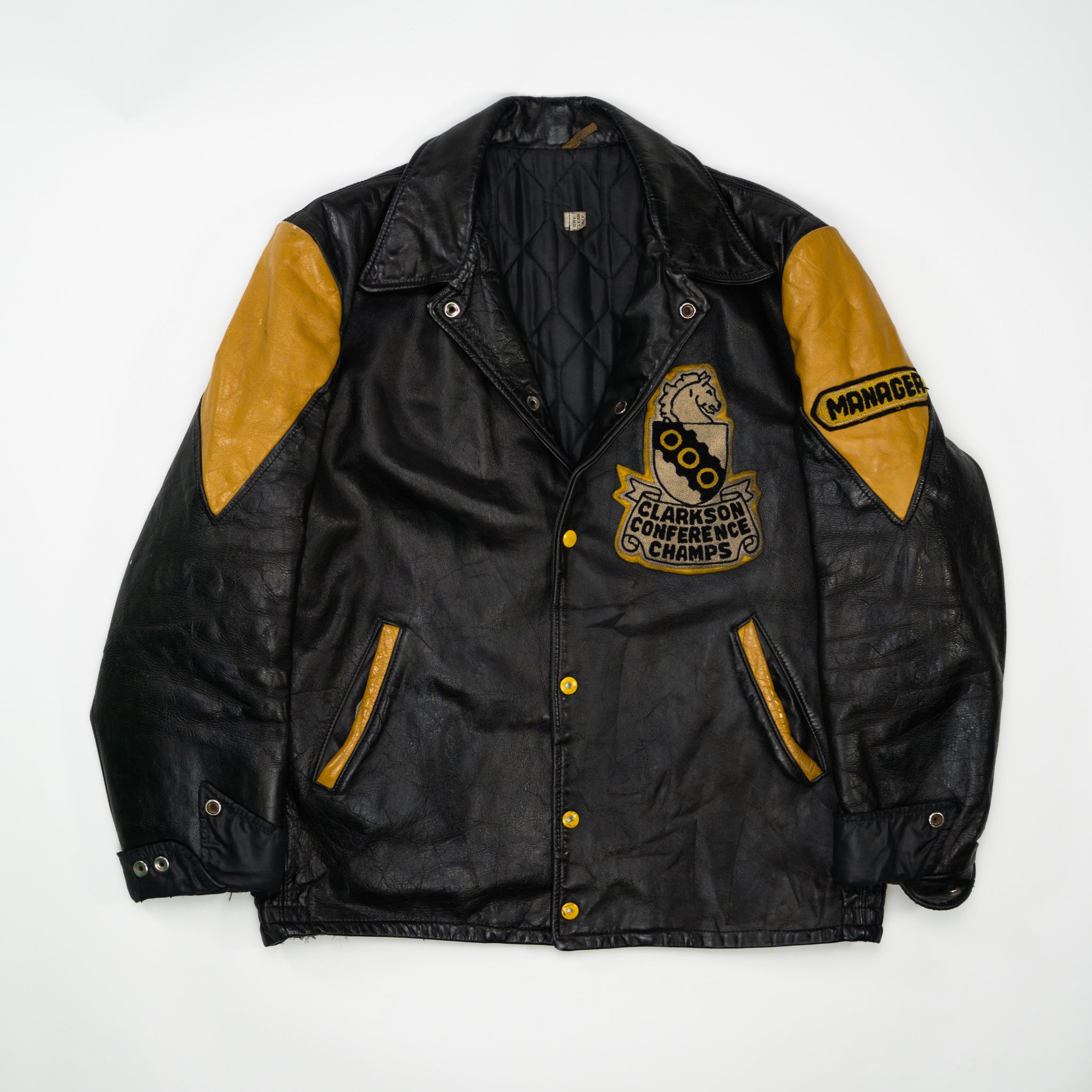 Vintage 70s Black Clarkson Conference Champs Leather Varsity Jacket (L)