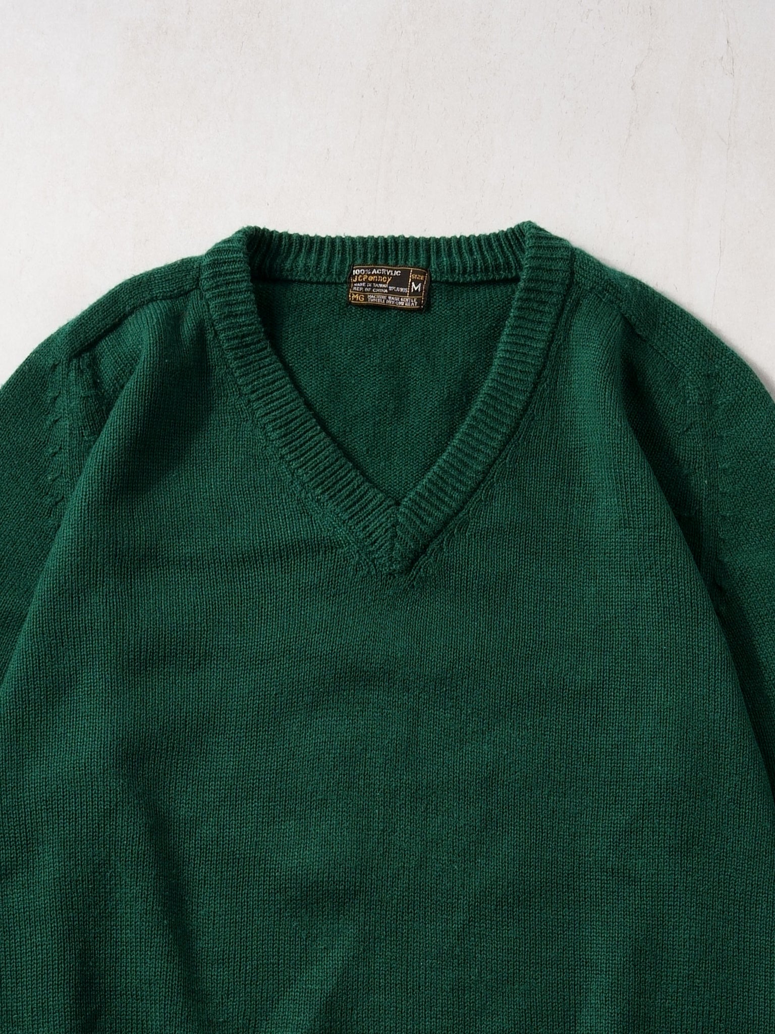 Vintage 90s Pine Green JC Penny Knit Blank Vneck Sweater (M)