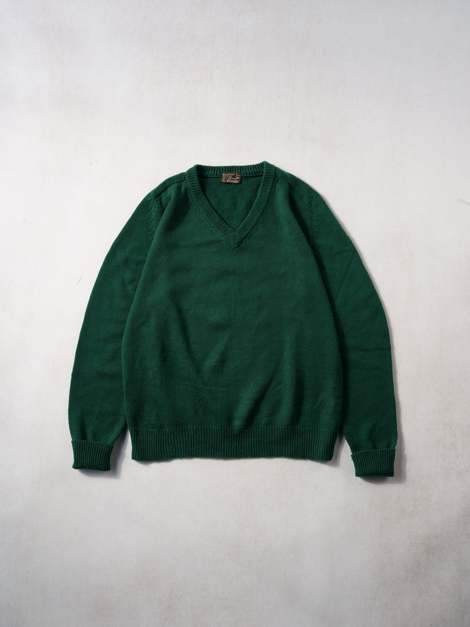 Vintage 70s Pine Green Knit Blank Sweater (L)