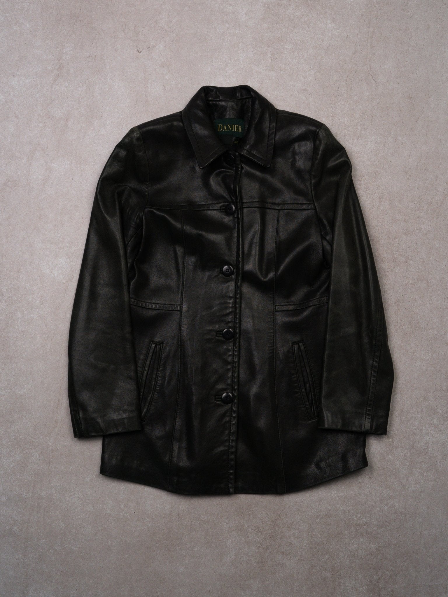 Vintage 90s Black Danier Mid Length Leather Jacket (XS)