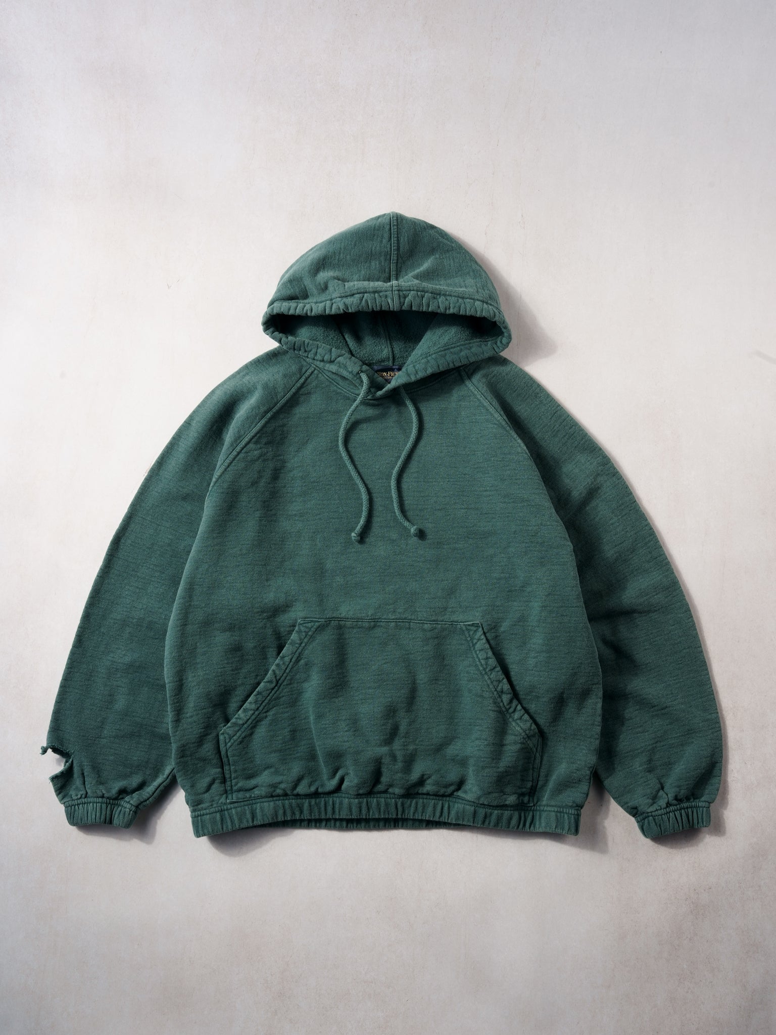 Vintage 90s Washed Green Non Fiction Tiger Brand Blank Hoodie (S/M)