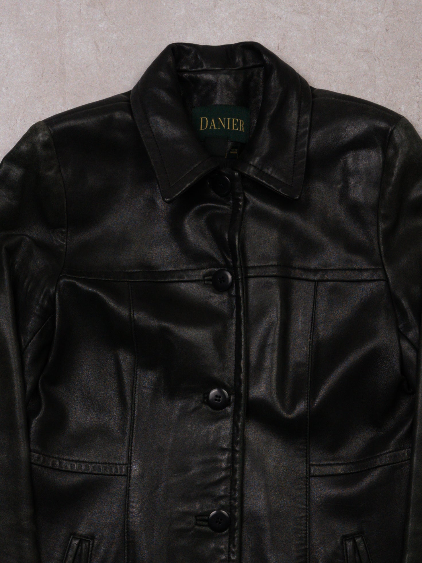 Vintage 90s Black Danier Mid Length Leather Jacket (XS)