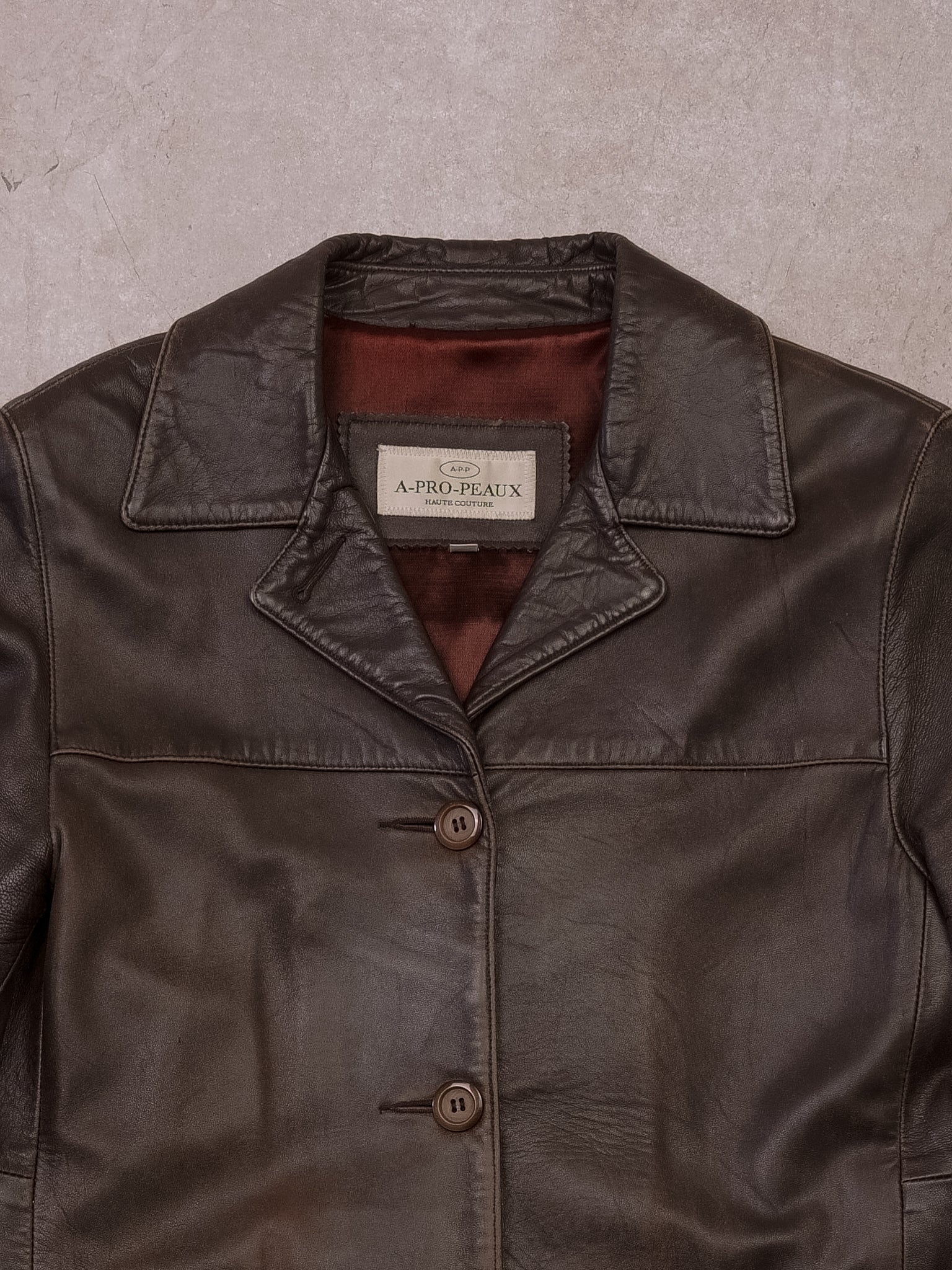 Vintage 90s Brown A-PRO-PEAUX Leather Longcoat (S)