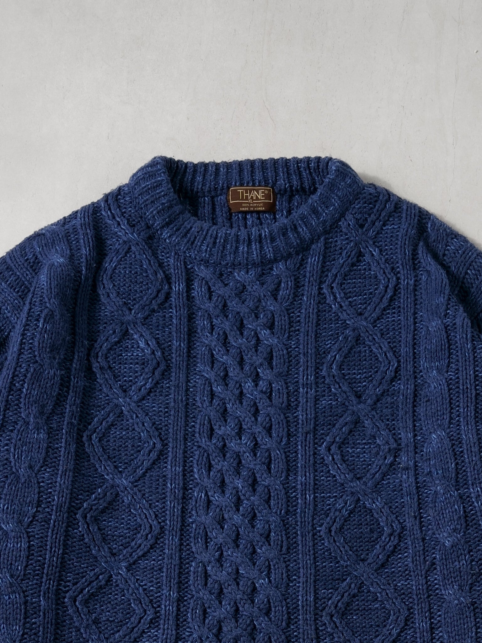 Vintage 90 Navy Blue Cable Knit Wool Sweater (L)