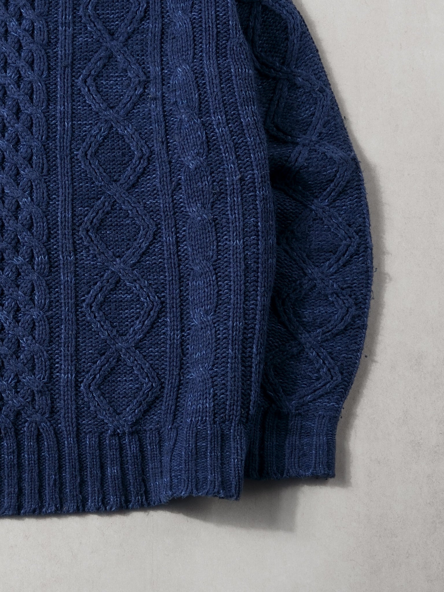 Vintage 90 Navy Blue Cable Knit Wool Sweater (L)