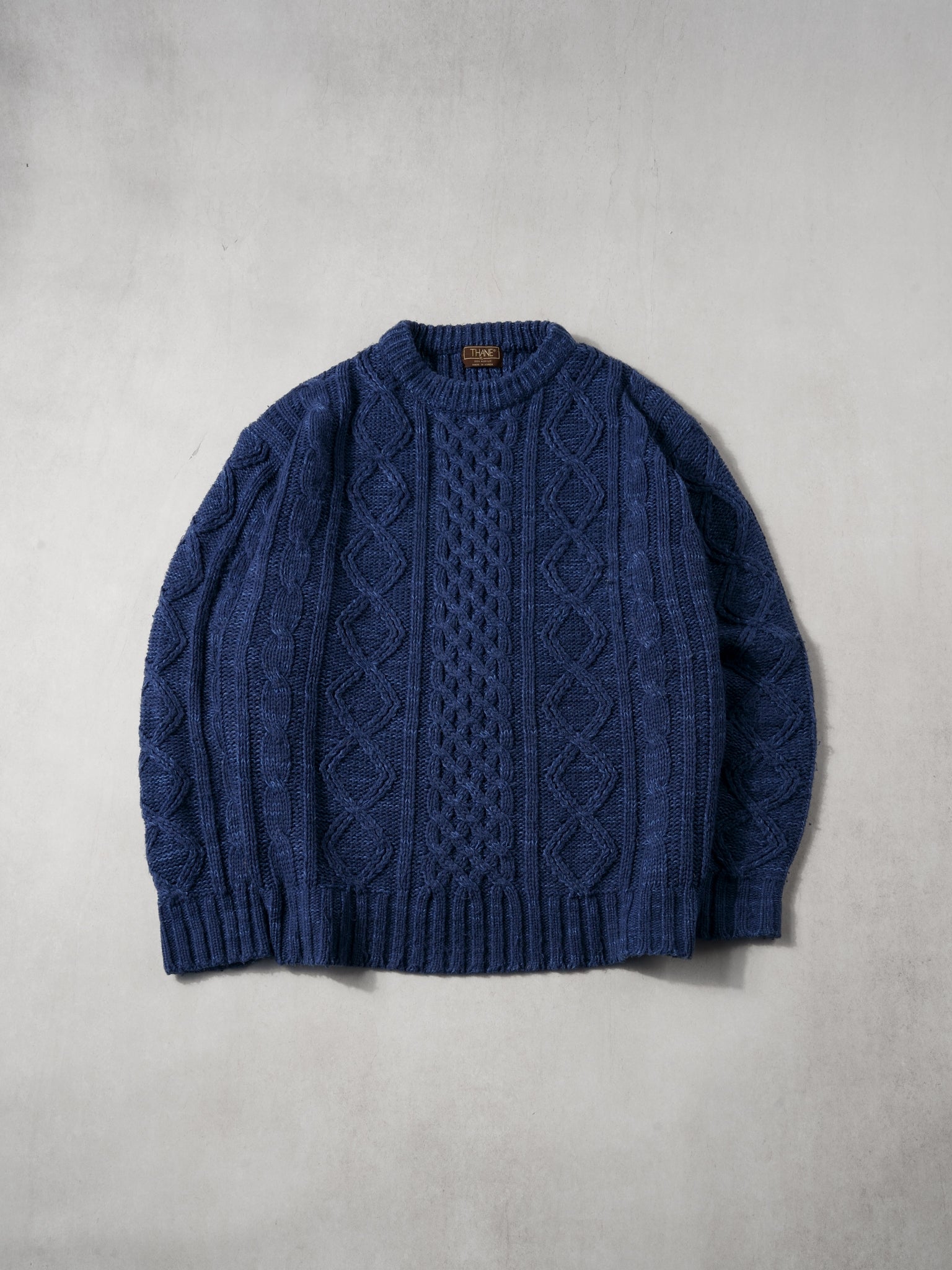 Vintage 90 Navy Blue Cable Knit Wool Sweater (L)