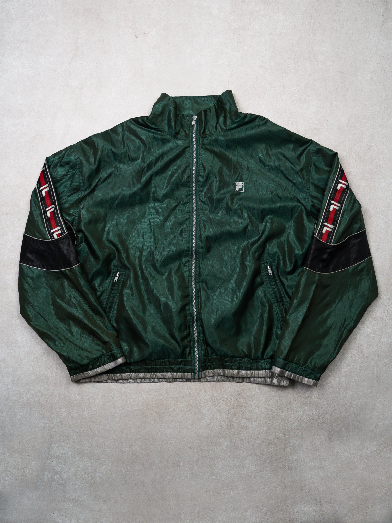 Vintage 90s Green + Black + Red Fila Reflective Windbreaker (XL/XXL)