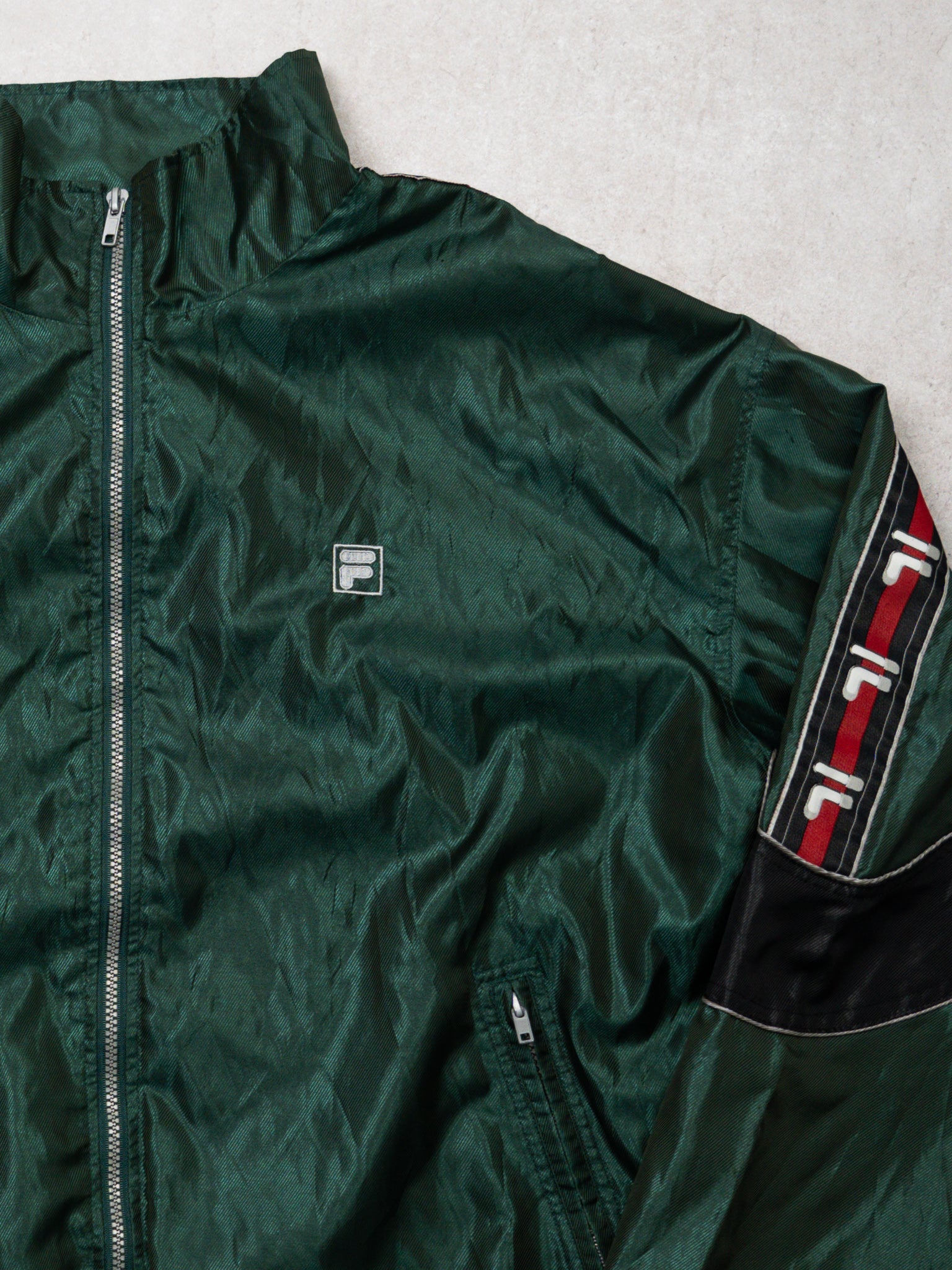 Vintage 90s Green + Black + Red Fila Reflective Windbreaker (XL/XXL)