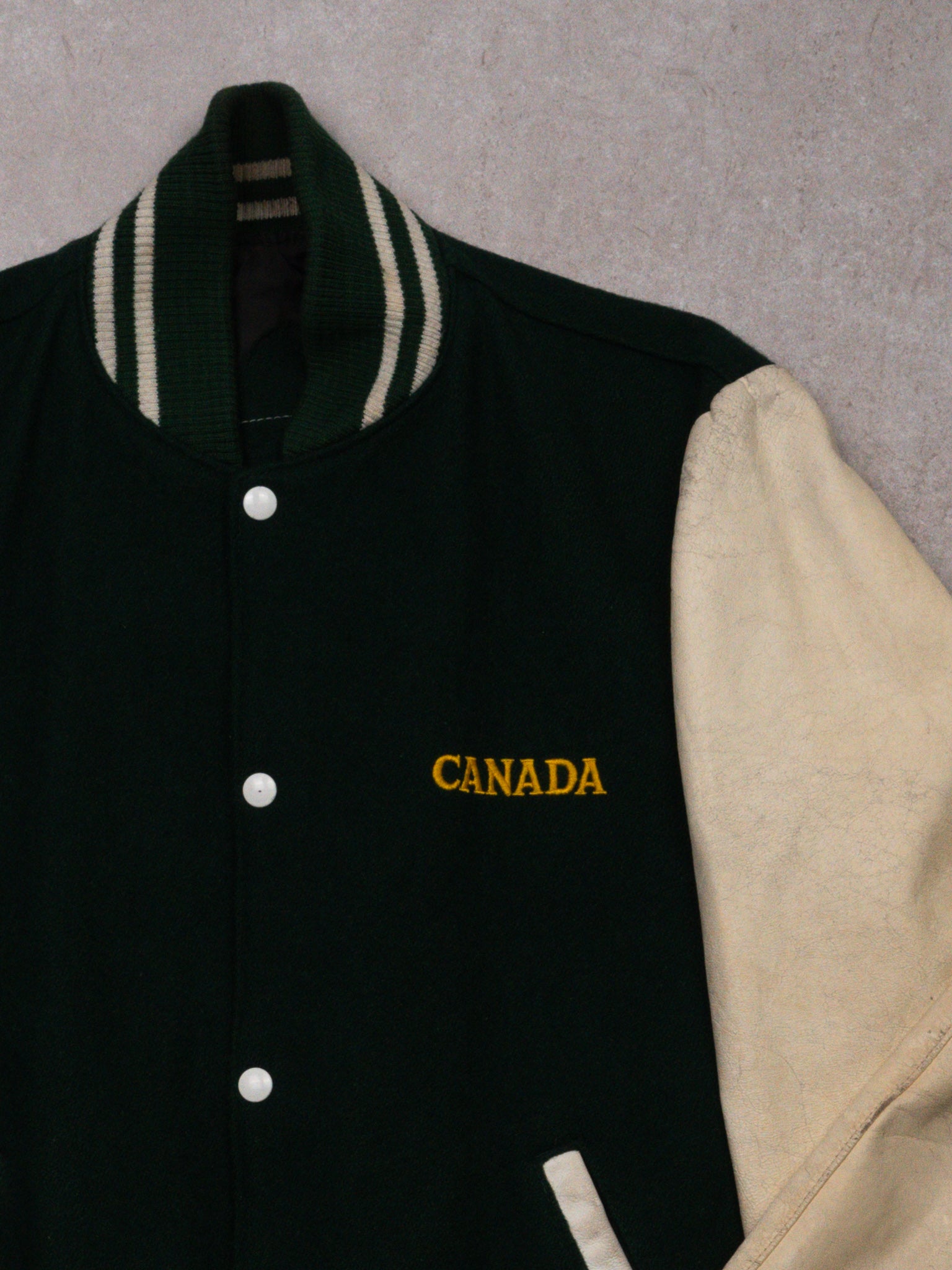 Vintage 80s Green + Cream 'Canada' Letterman Jacket (M/L)