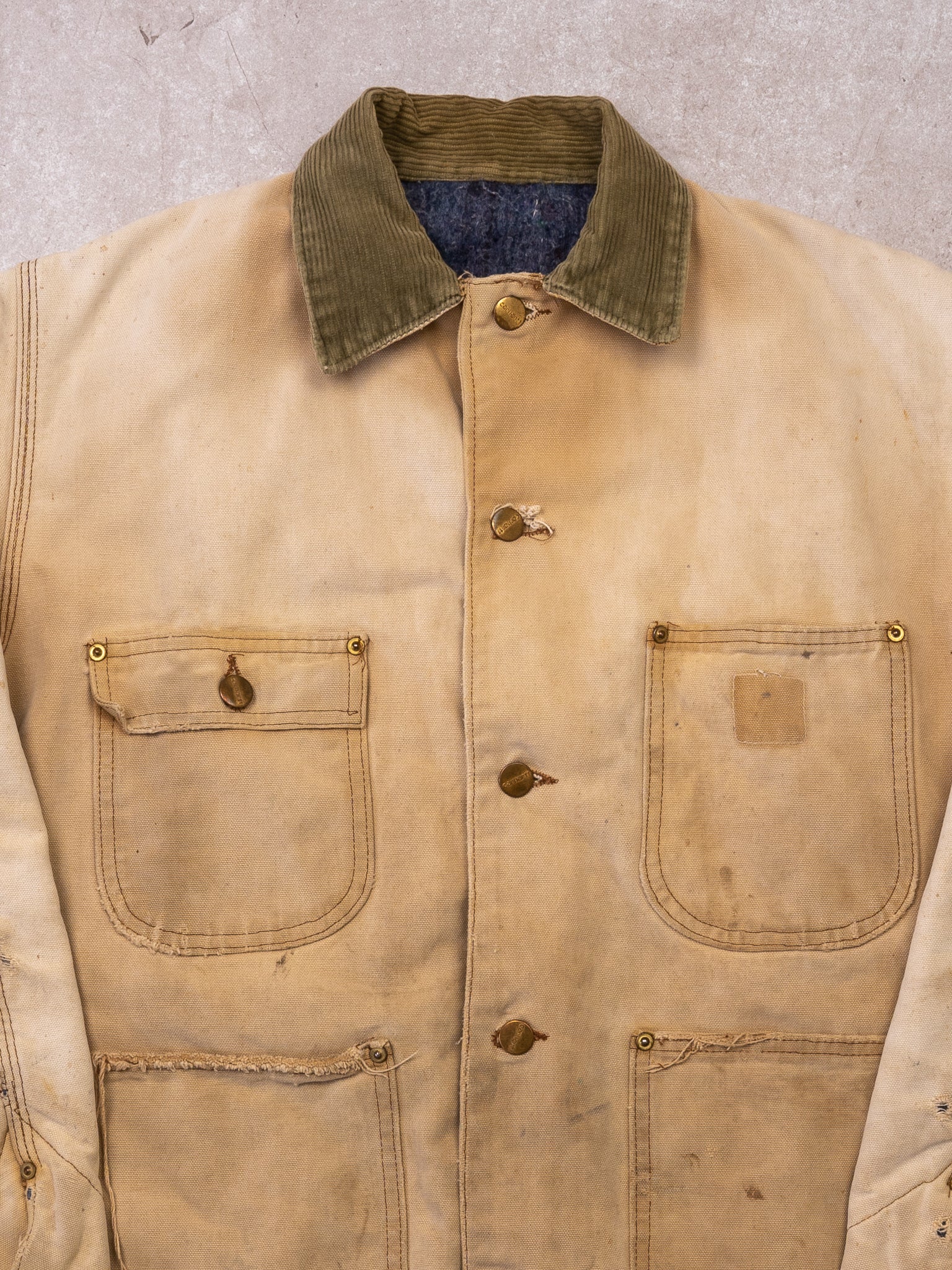 Retro Rugged Vintage Rugged Biege Carhartt Blanket Lined Duck Chore Jacket (M/L ...