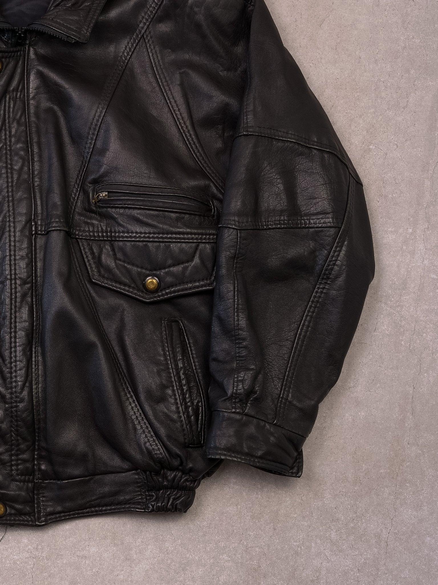 Vintage 90s Black Elazar Leather Bomber Jacket (M/L) – Rebalance