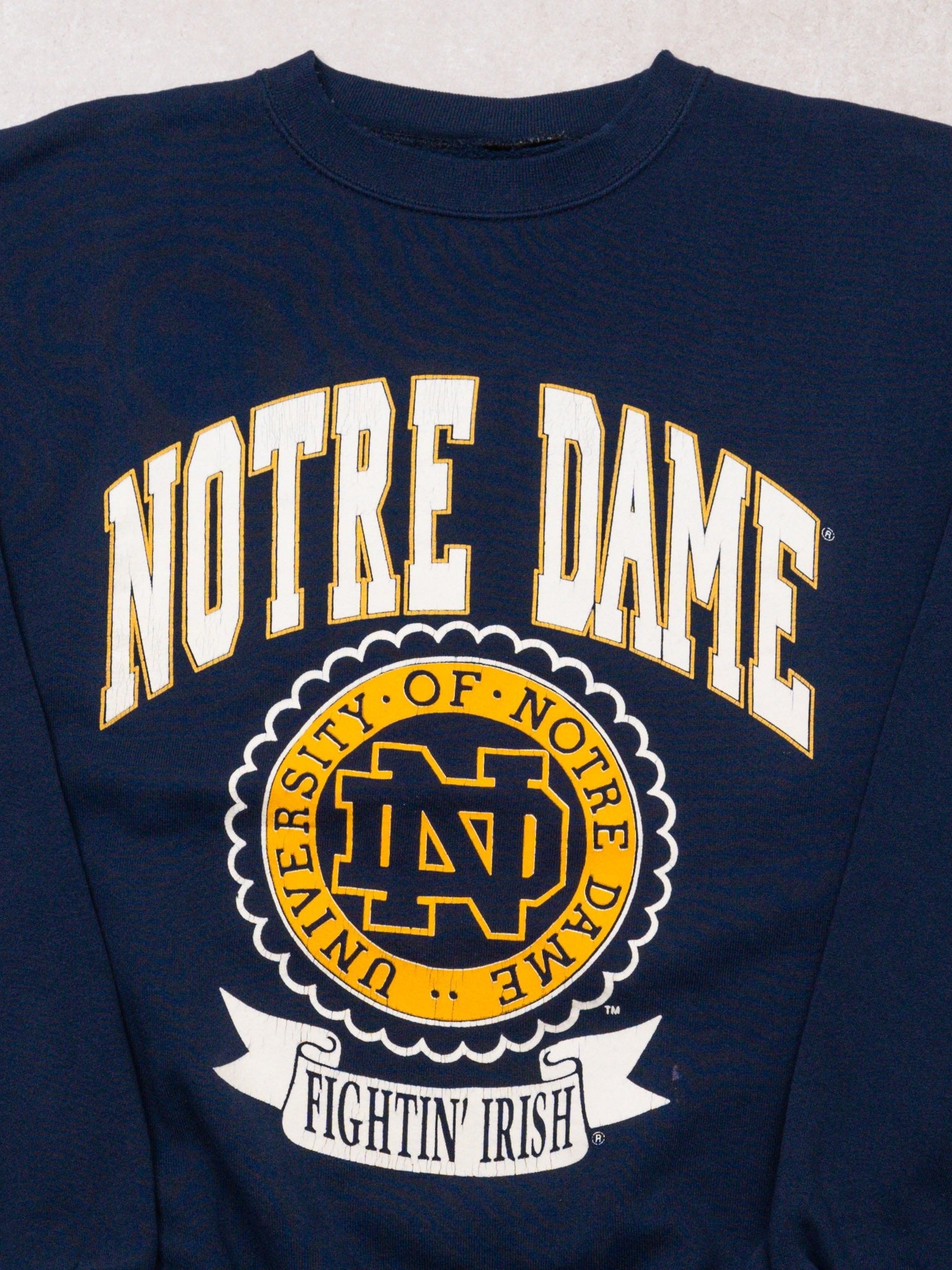 Vintage 90s Navy Notre Dame Crest Crewneck (L)