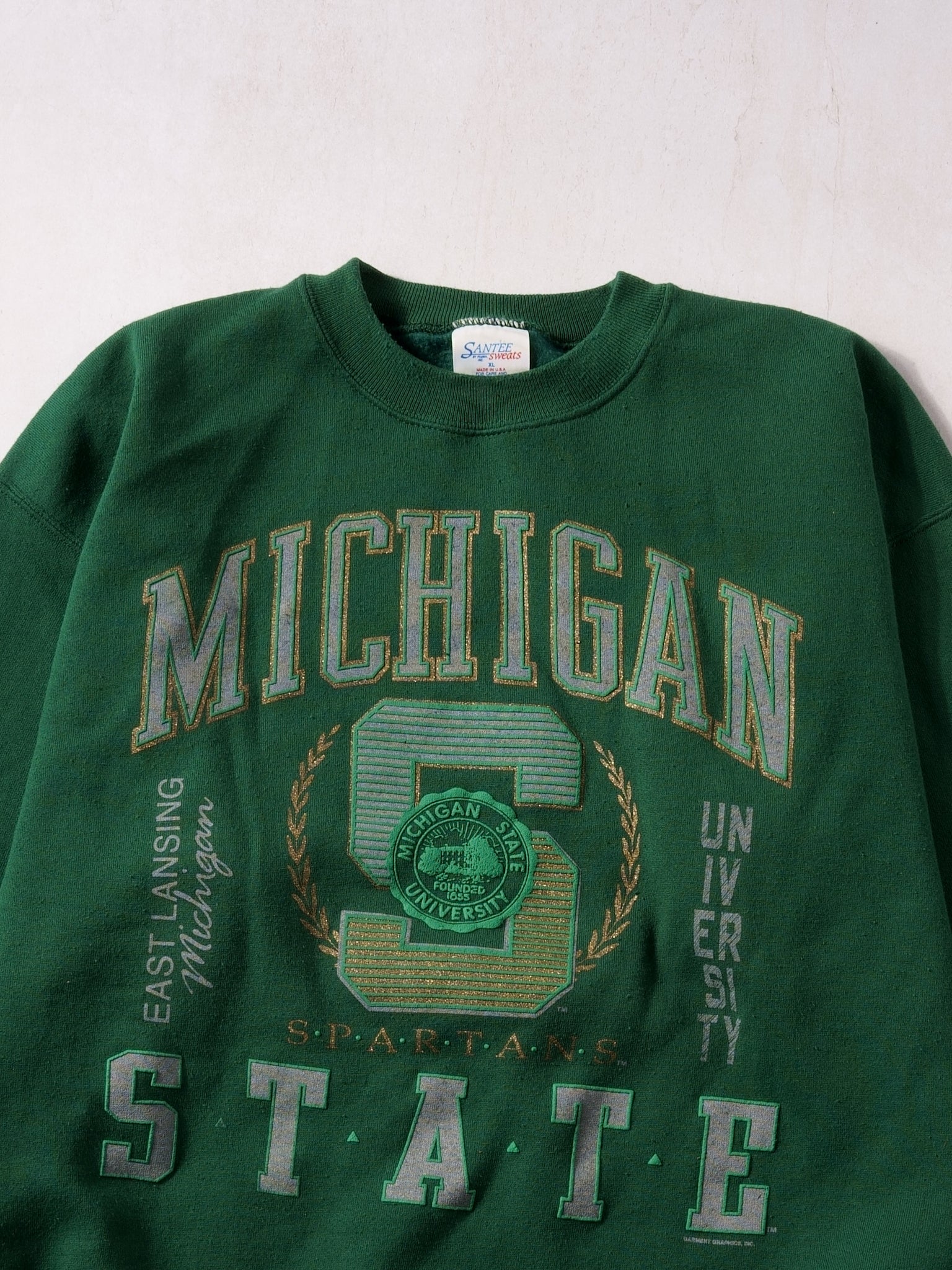 Vintage 90s Pine Green Michigan State Spartans Crewneck (L)