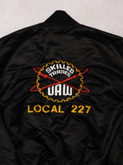 Vintage 80s Black Skilled Trades Local 227 Satin Bomber (XL)