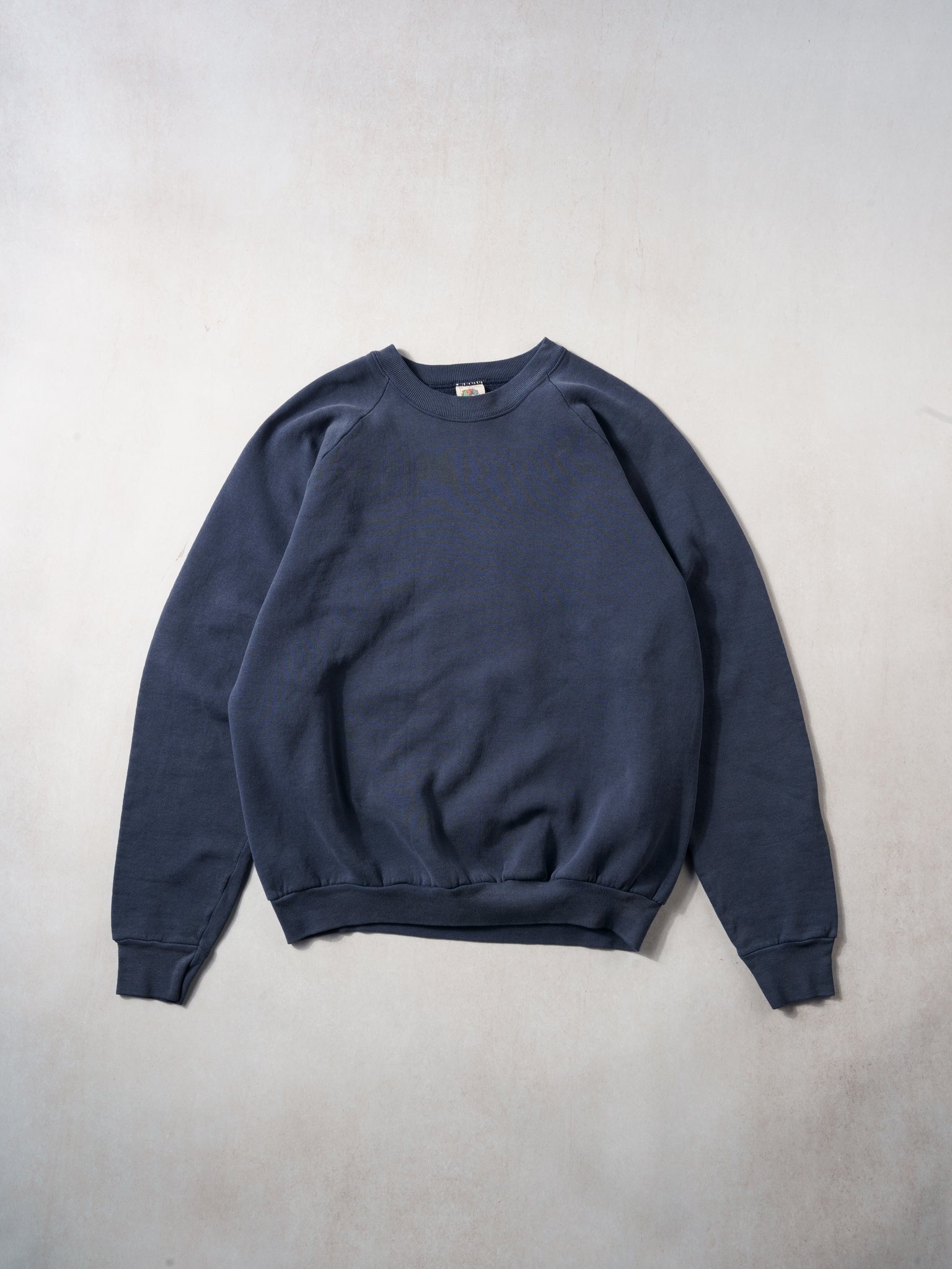 Vintage 90s Washed Navy Blue Fruit Of The Loom Blank Crewneck (M)