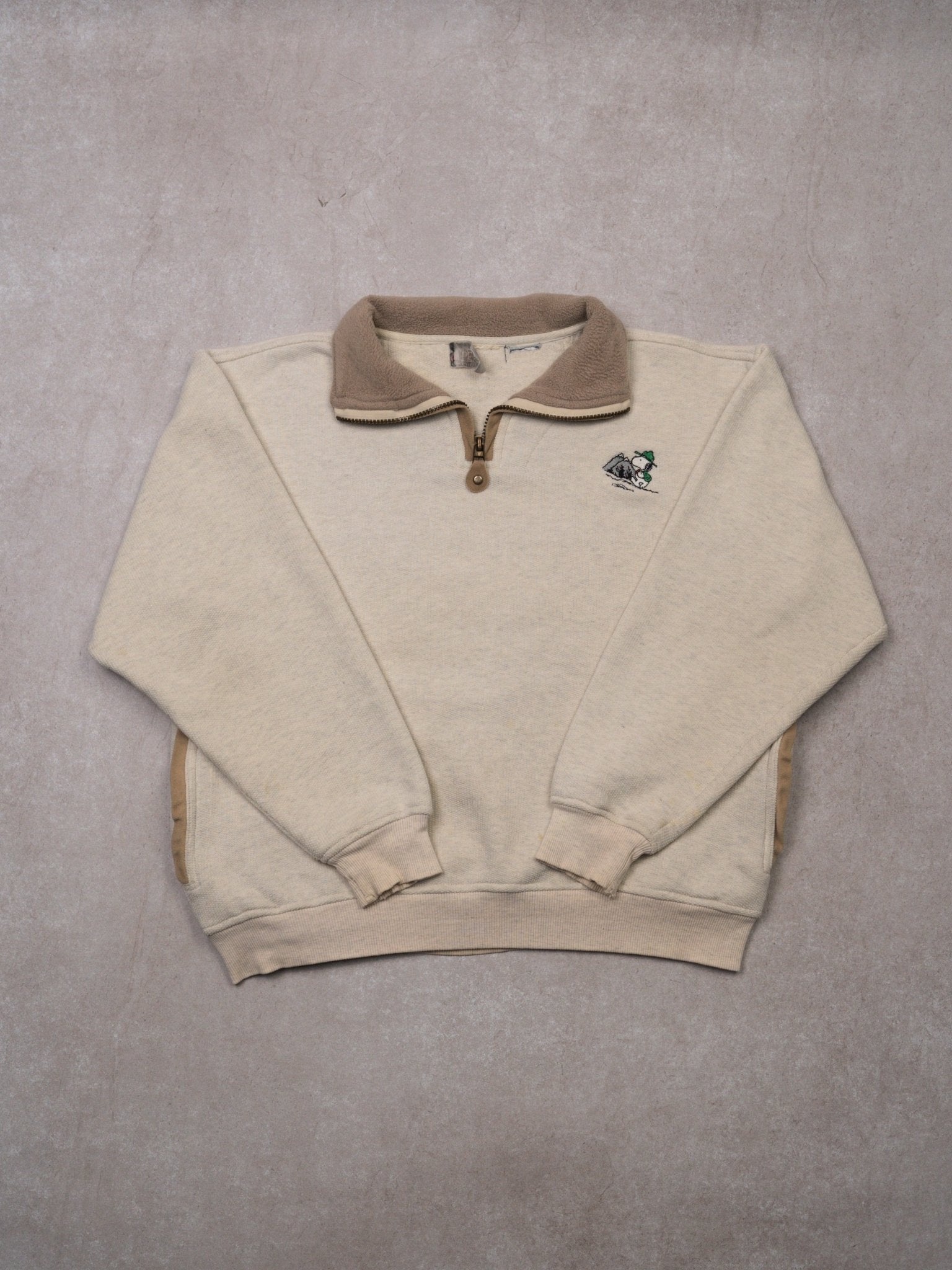 Vintage Cream + Beige Peanuts Mountain 1/4 Zip Sweater (M/L)