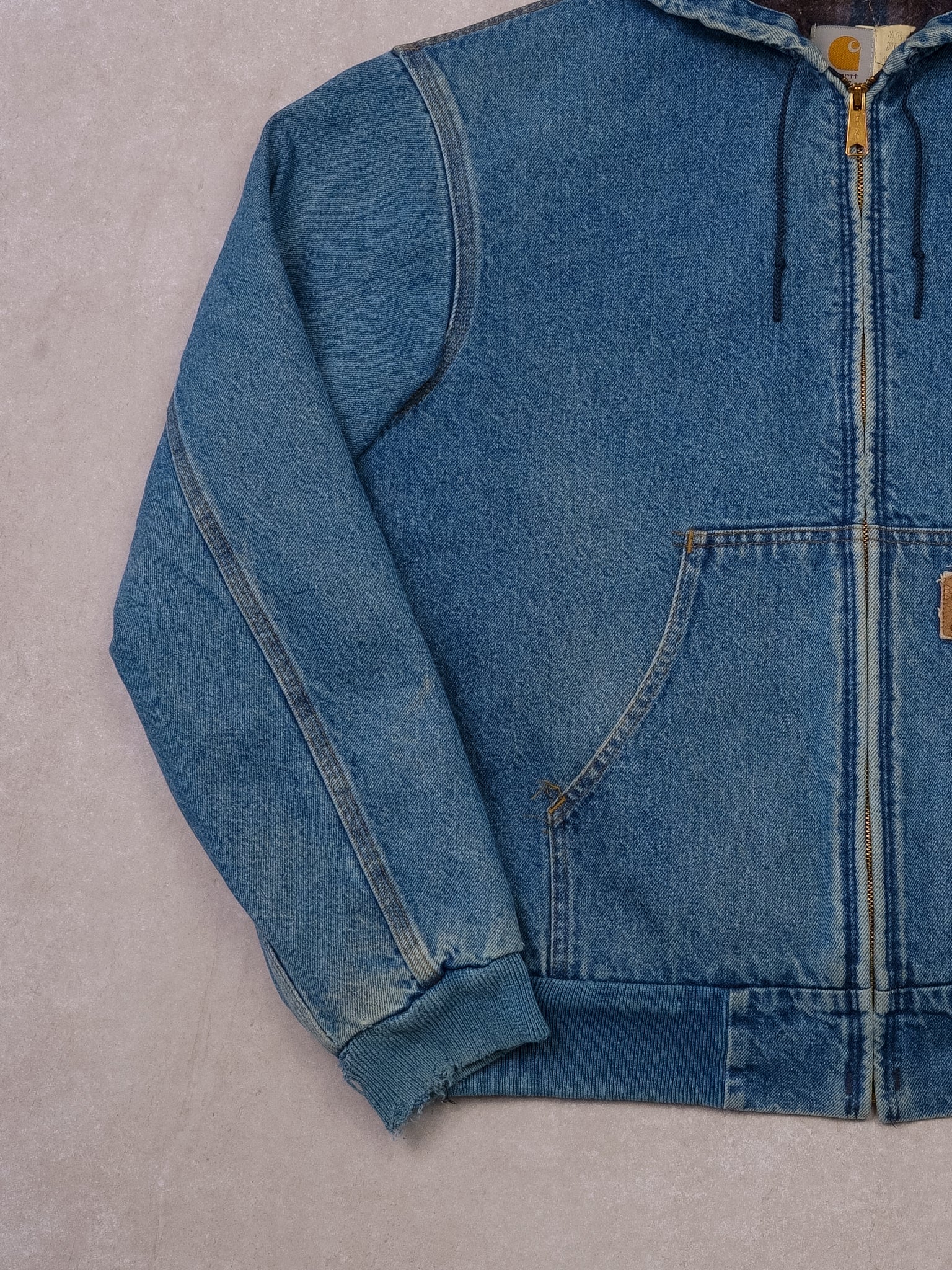 Vintage 90s Light Washed Denim Carhartt Hooded Jacket (M/L)