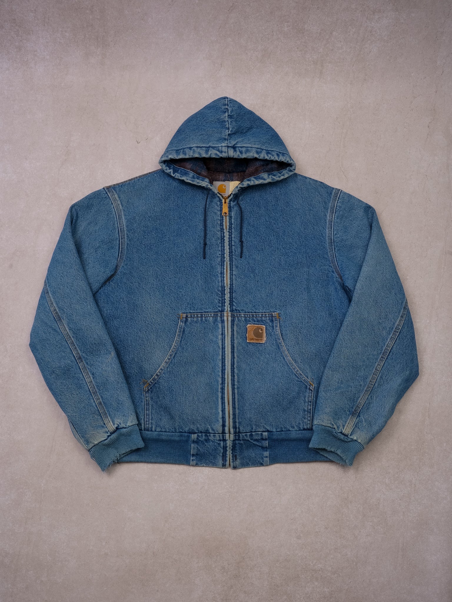 Vintage 90s Light Washed Denim Carhartt Hooded Jacket (M/L)