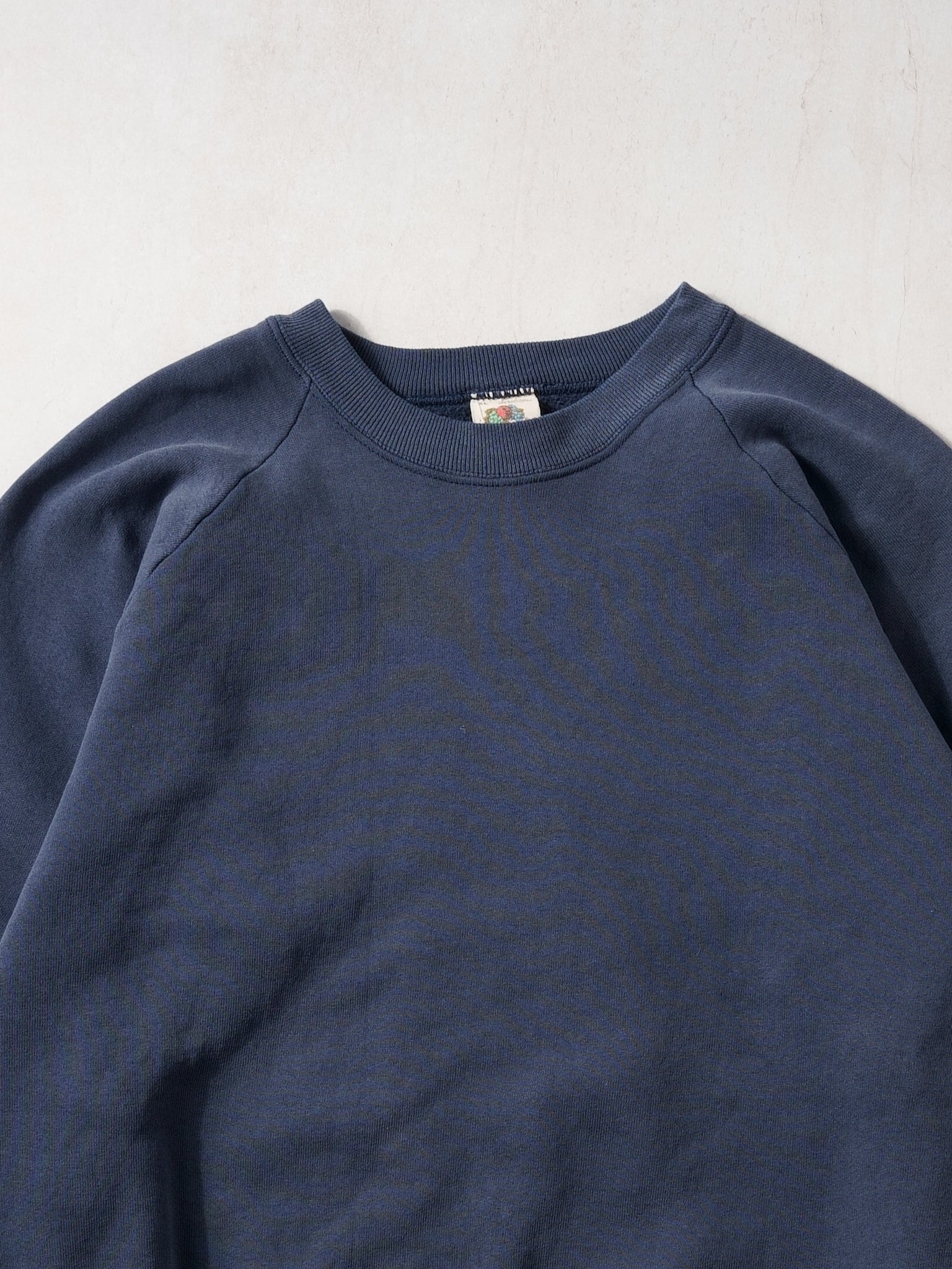 Vintage 90s Washed Navy Blue Fruit Of The Loom Blank Crewneck (M)