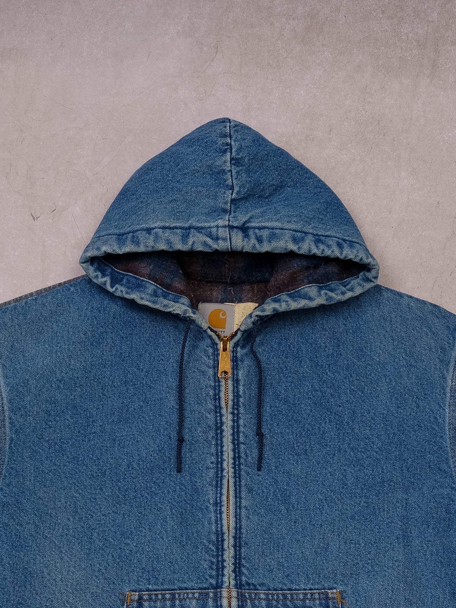 Vintage 90s Light Washed Denim Carhartt Hooded Jacket (M/L)