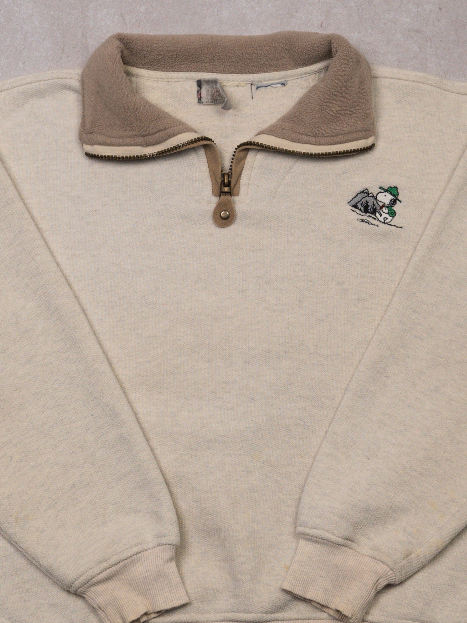 Vintage Cream + Beige Peanuts Mountain 1/4 Zip Sweater (M/L)