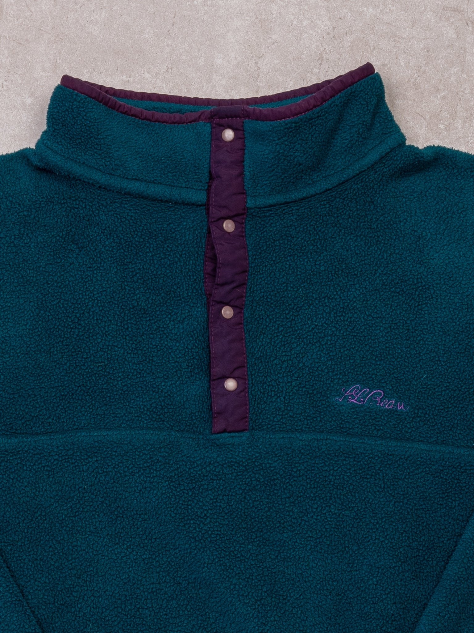 Vintage 90s Turquoise + Purple LL Bean Fleece 1/4 Button Sweater