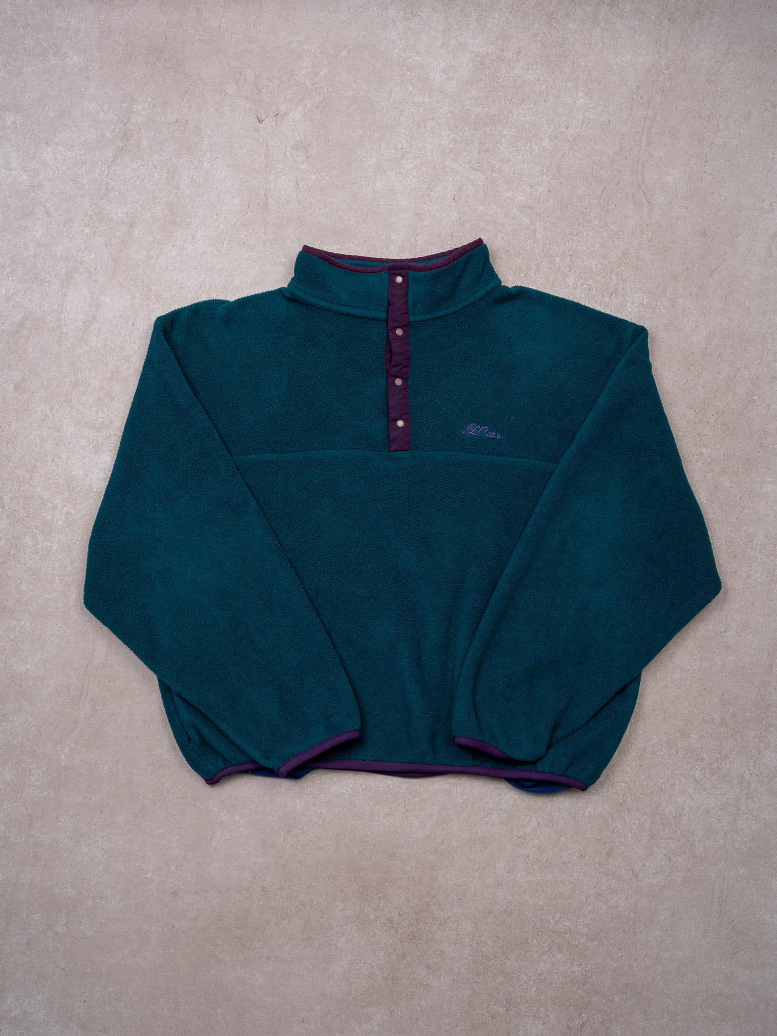 Vintage 90s Turquoise + Purple LL Bean Fleece 1/4 Button Sweater