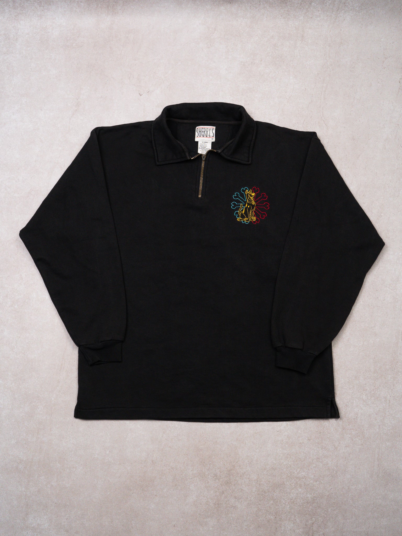 Vintage 90s Black Scooby Doo Bone 1/4 Zip Sweater (L)