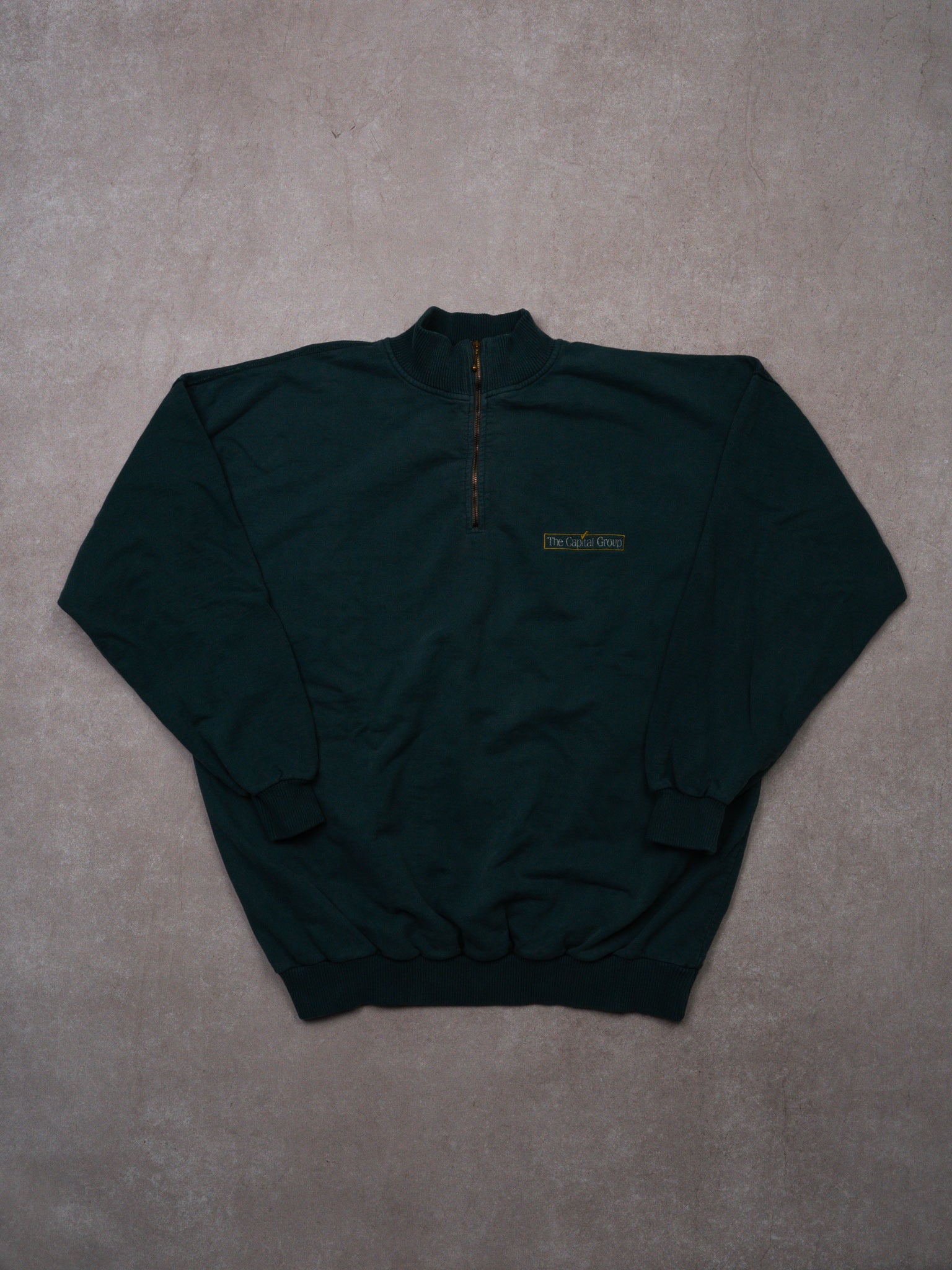 Vintage Faded Teal 'The Capital Group' 1/4 Zip Sweater (XL)