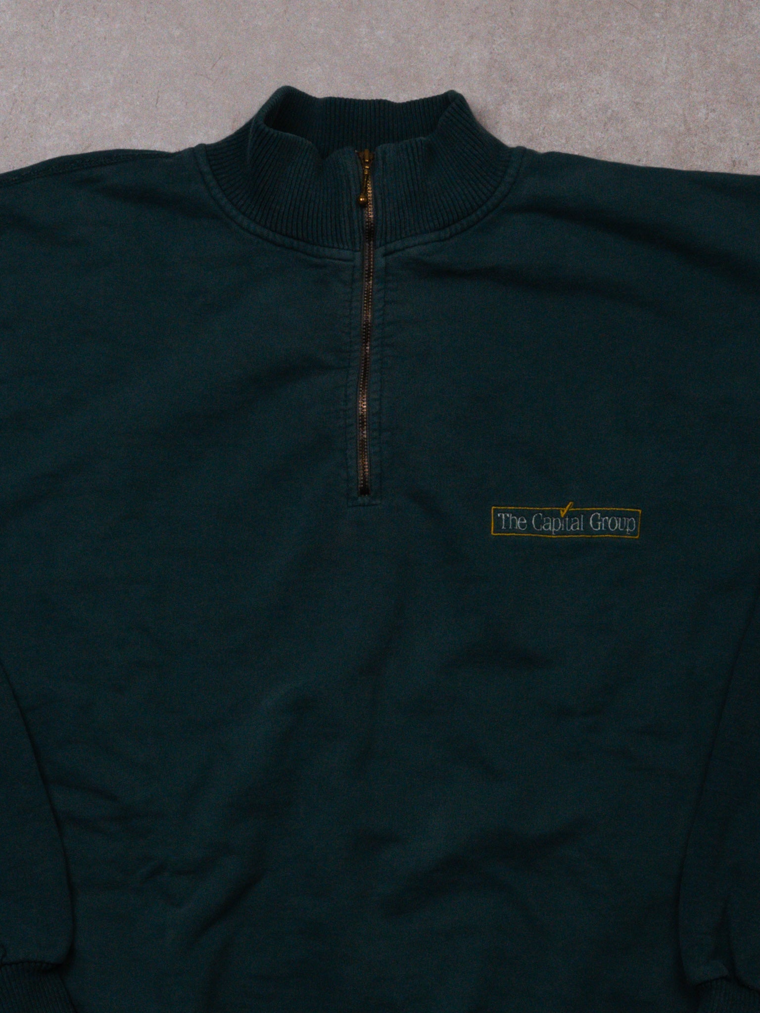 Vintage Faded Teal 'The Capital Group' 1/4 Zip Sweater (XL)