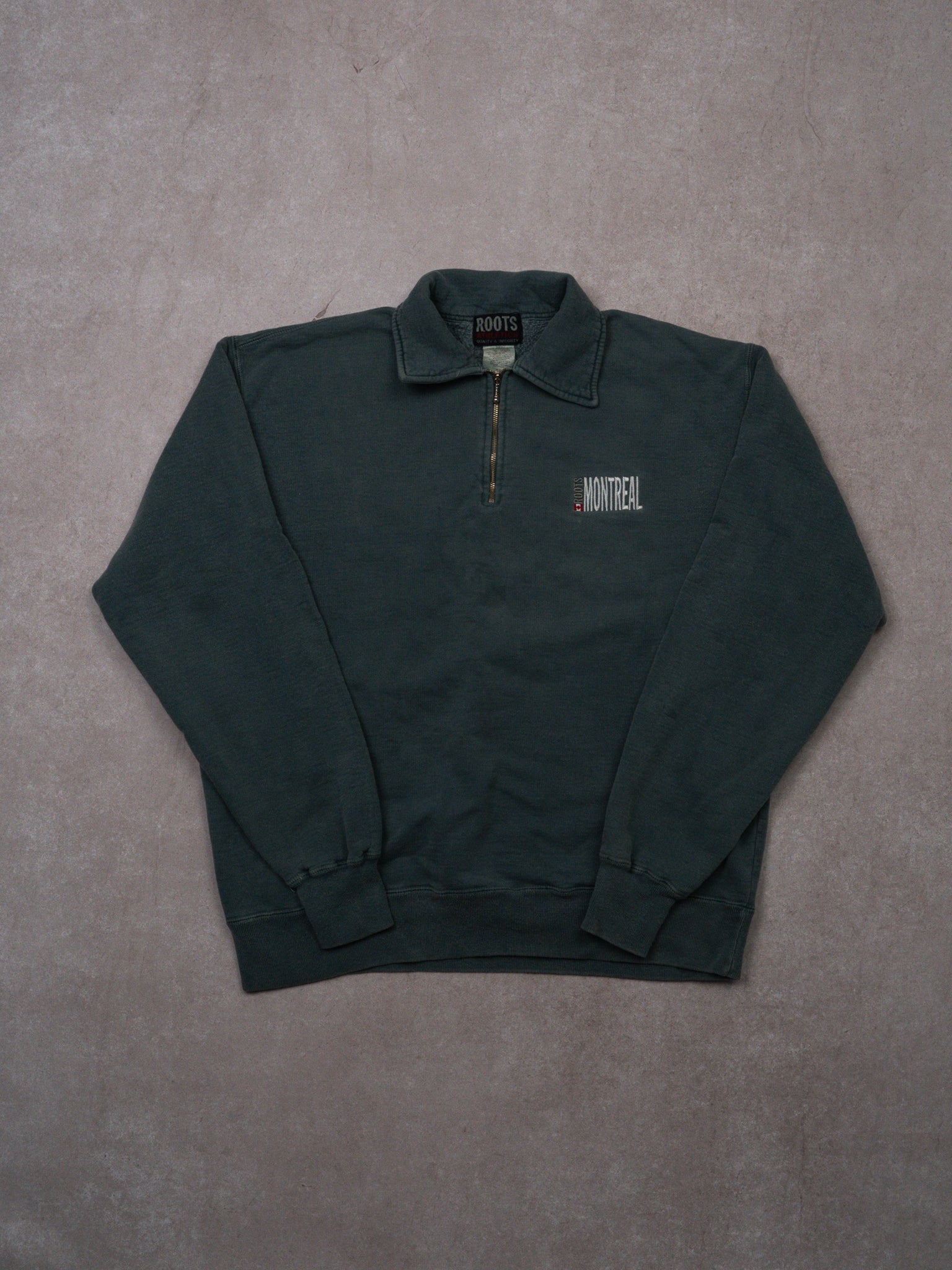 Vintage 90s Faded Teal Roots Montreal 1/4 Zip Sweater (L)