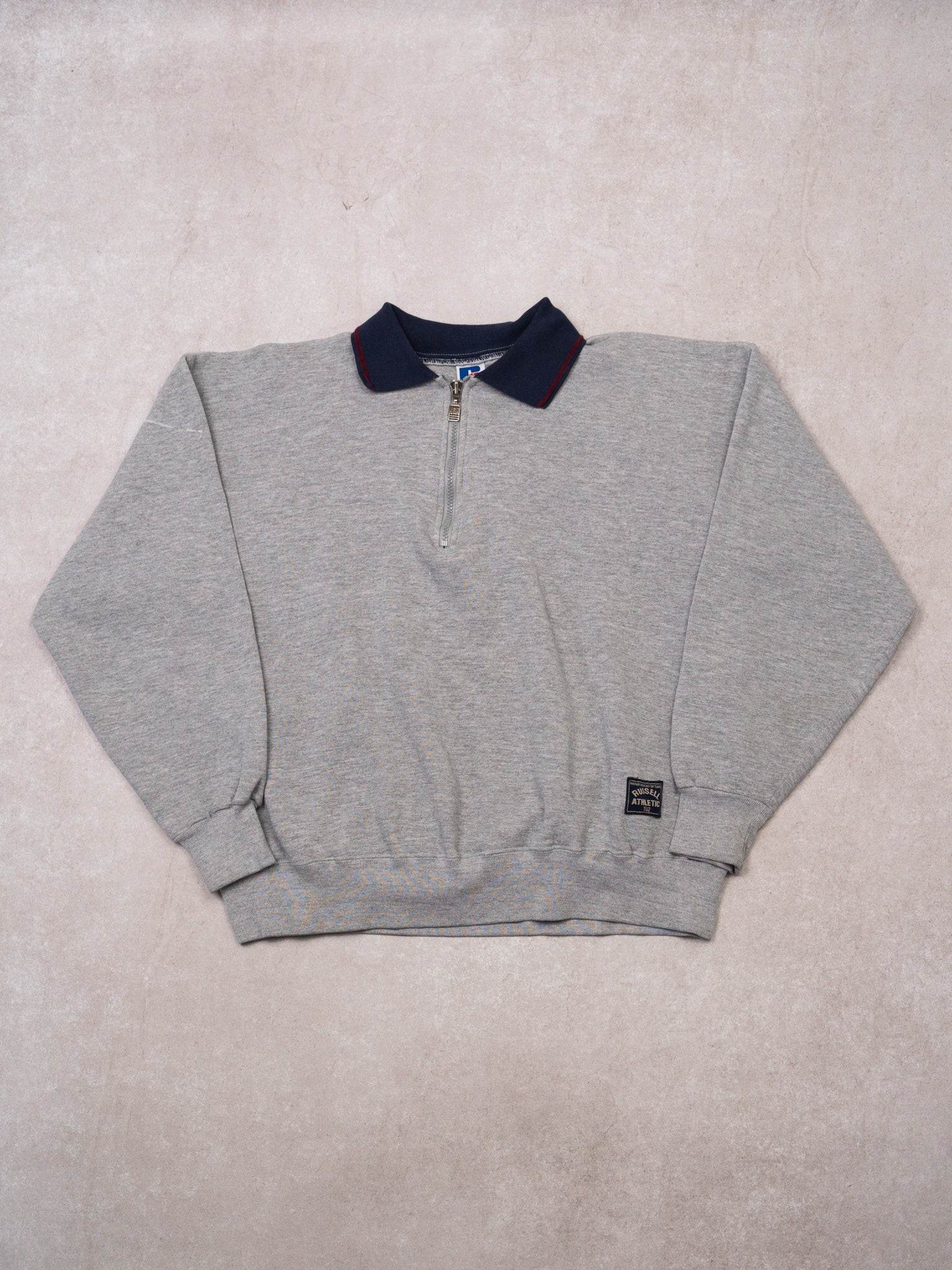 Vintage 90s Grey Russell Athletics Collared 1/4 Zip Sweater (S/M)