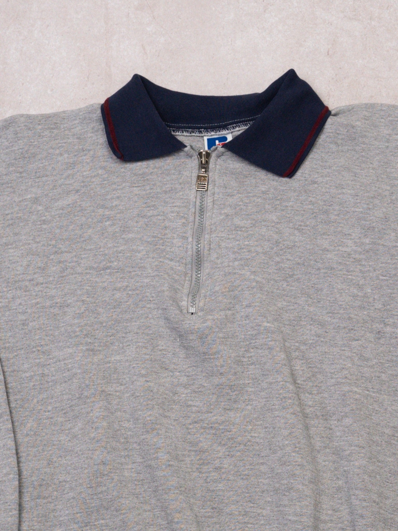 Vintage 90s Grey Russell Athletics Collared 1/4 Zip Sweater (S/M)
