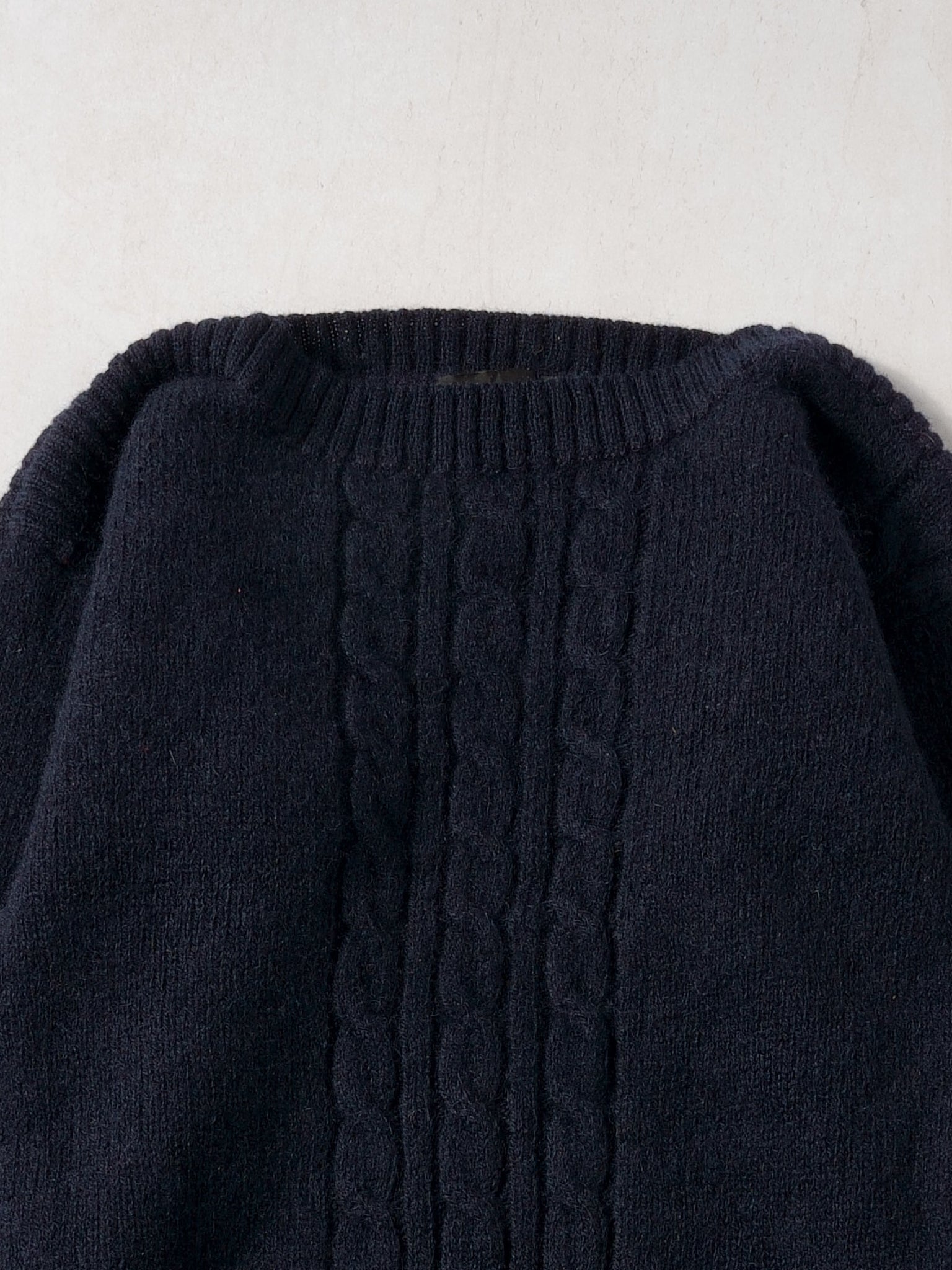 Vintage 90s Navy Blue YSL Cable Knit Pattern Wool Sweater (XS)