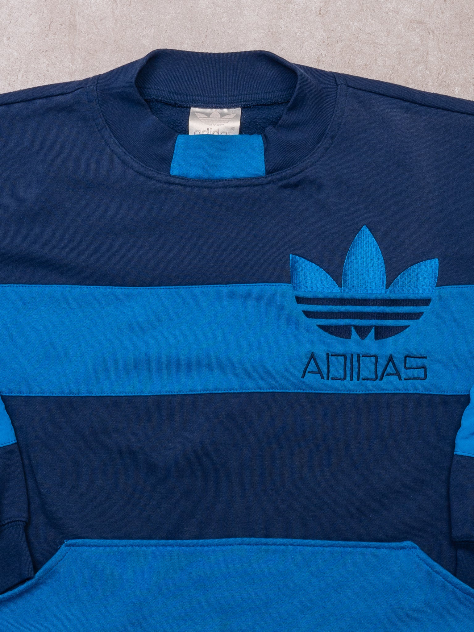 Vintage 80s Blue Striped Adidas Crewneck (XL)