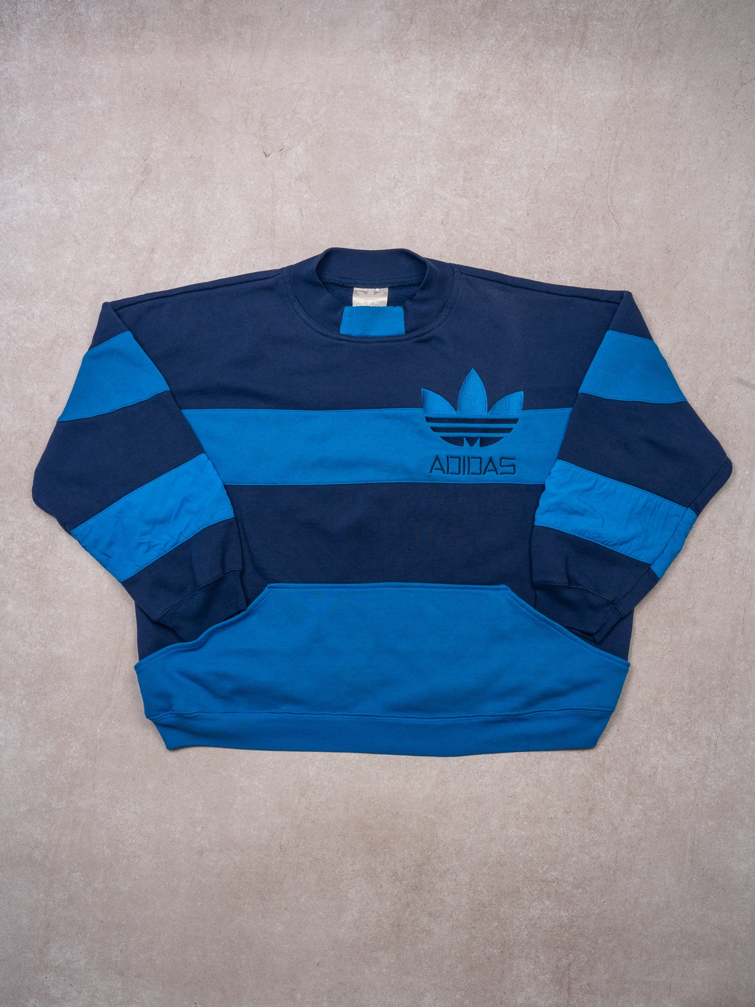 Vintage 80s Blue Striped Adidas Crewneck (XL)