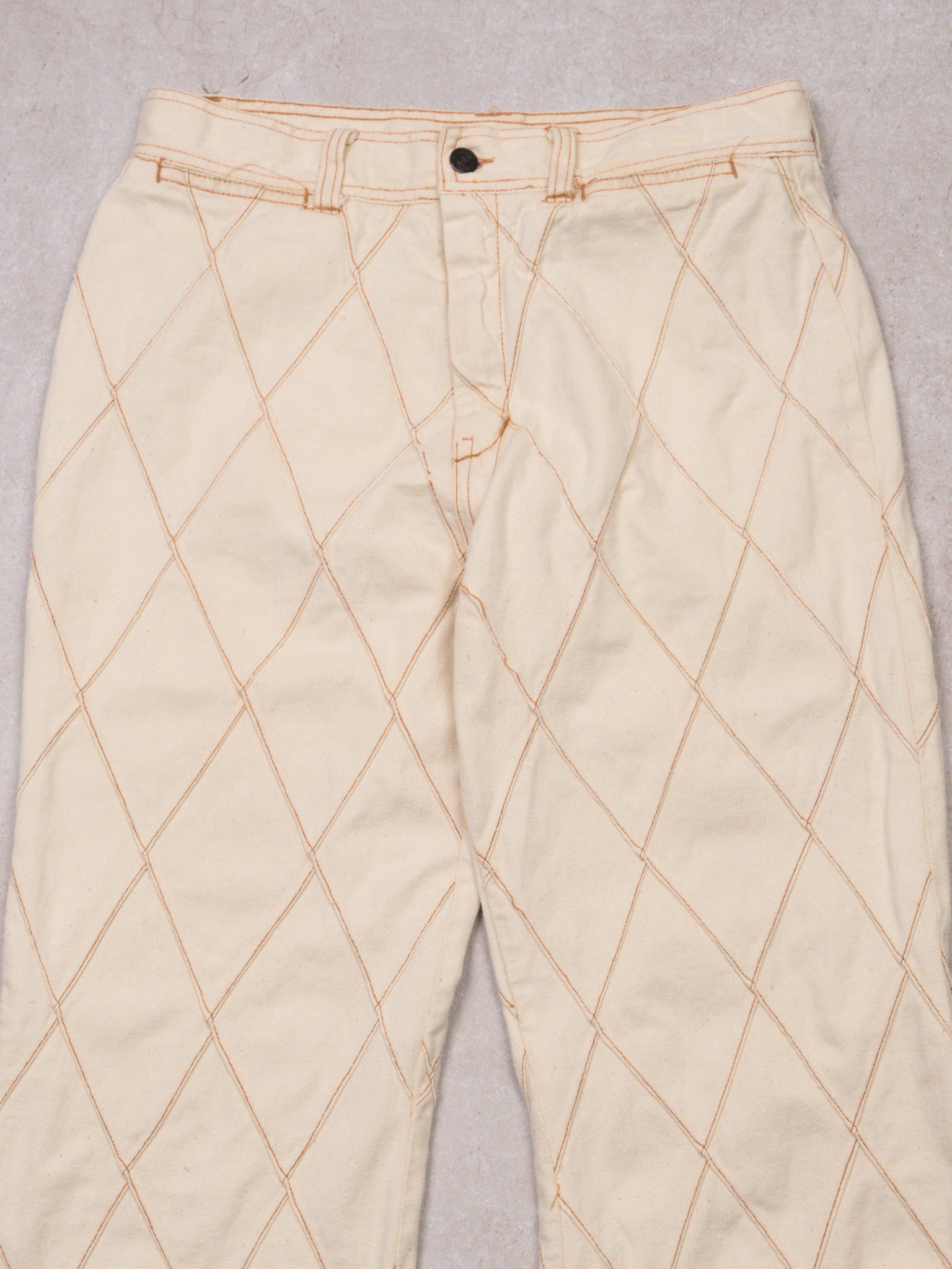 Vintage 70s Wild Oats Cream Diamond Patterned Flared Pants (30 x 30)