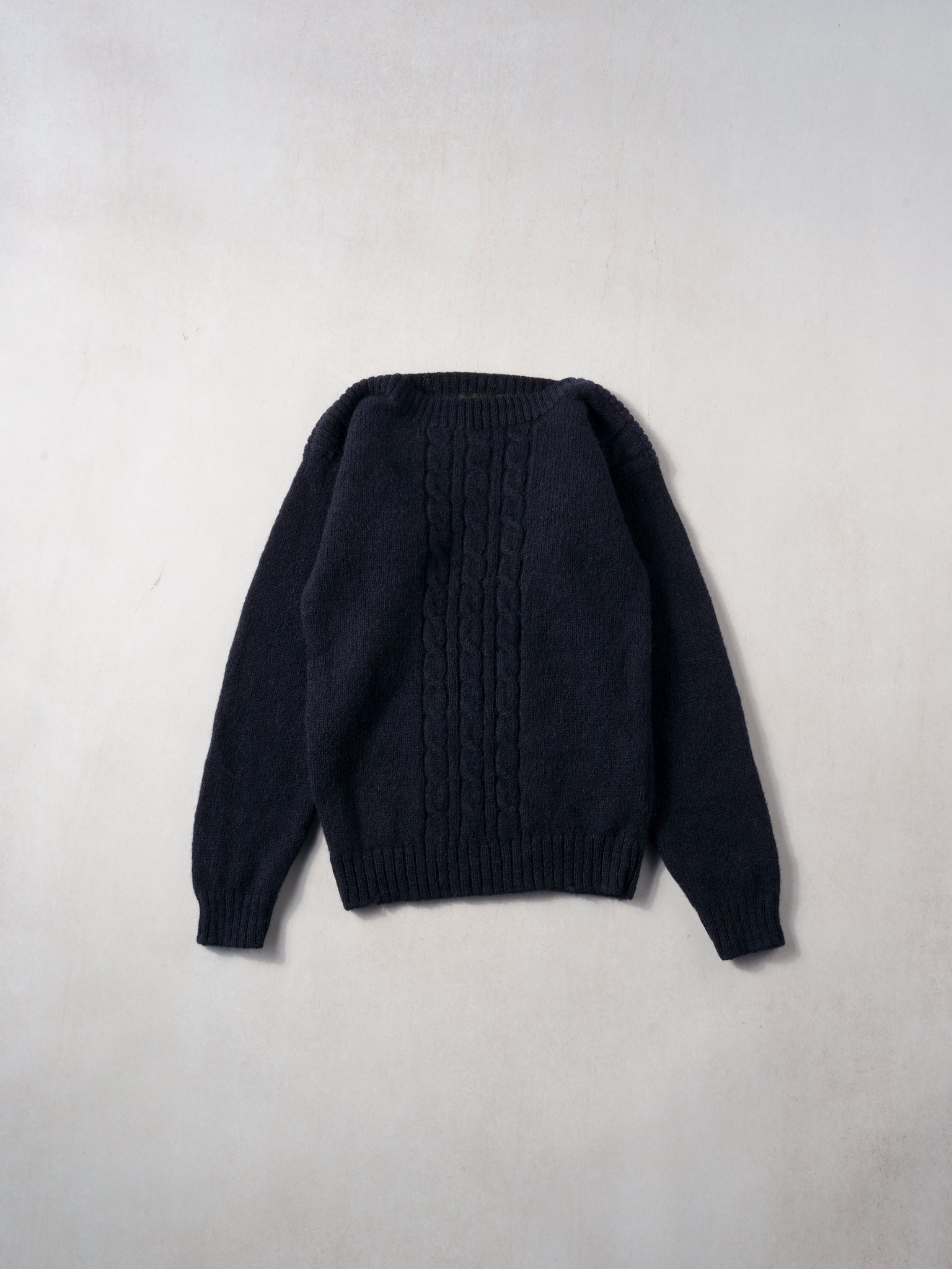 Vintage 90s Navy Blue YSL Cable Knit Pattern Wool Sweater (XS)
