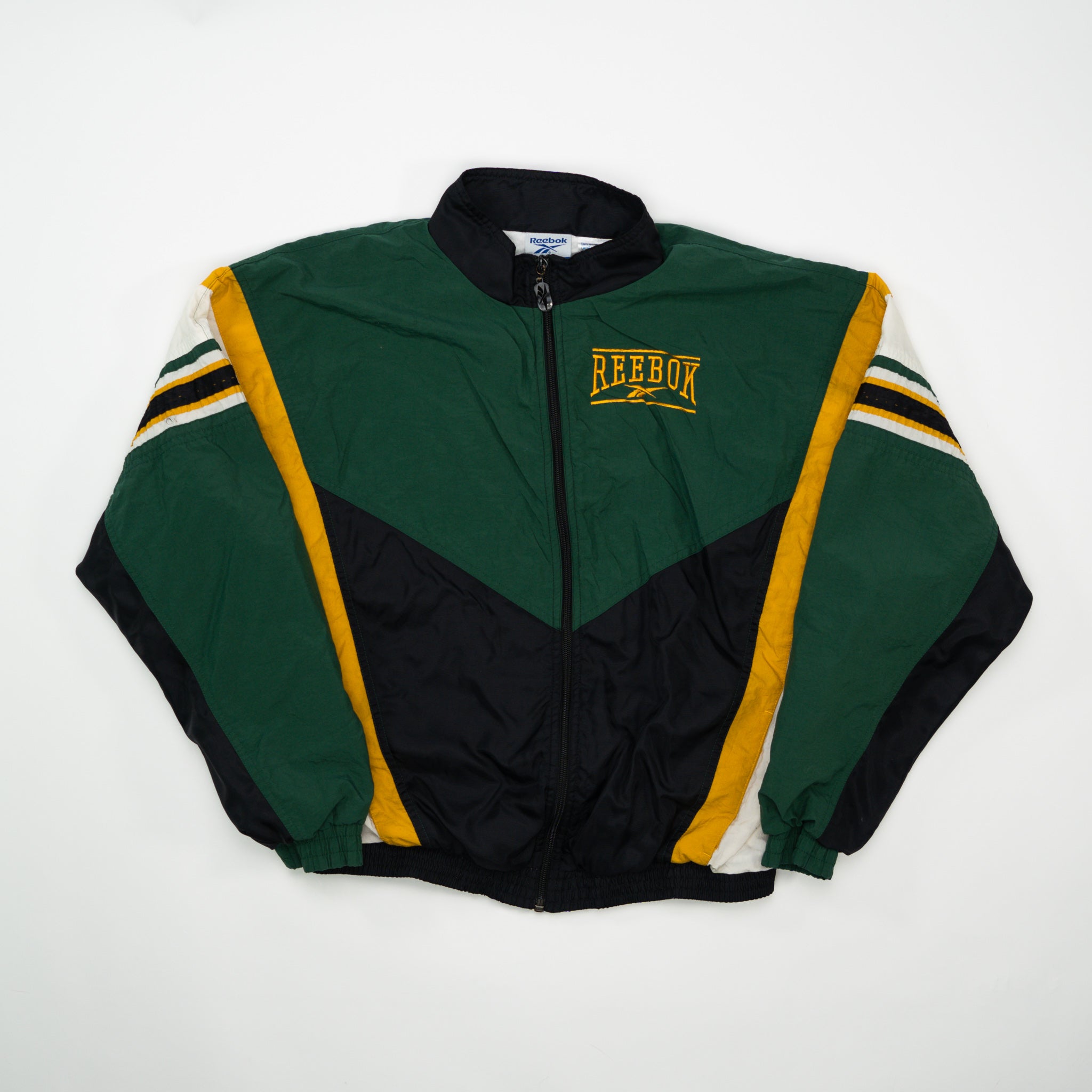 Vintage 90s Green, White + Yellow Reebok Windbreaker (M)