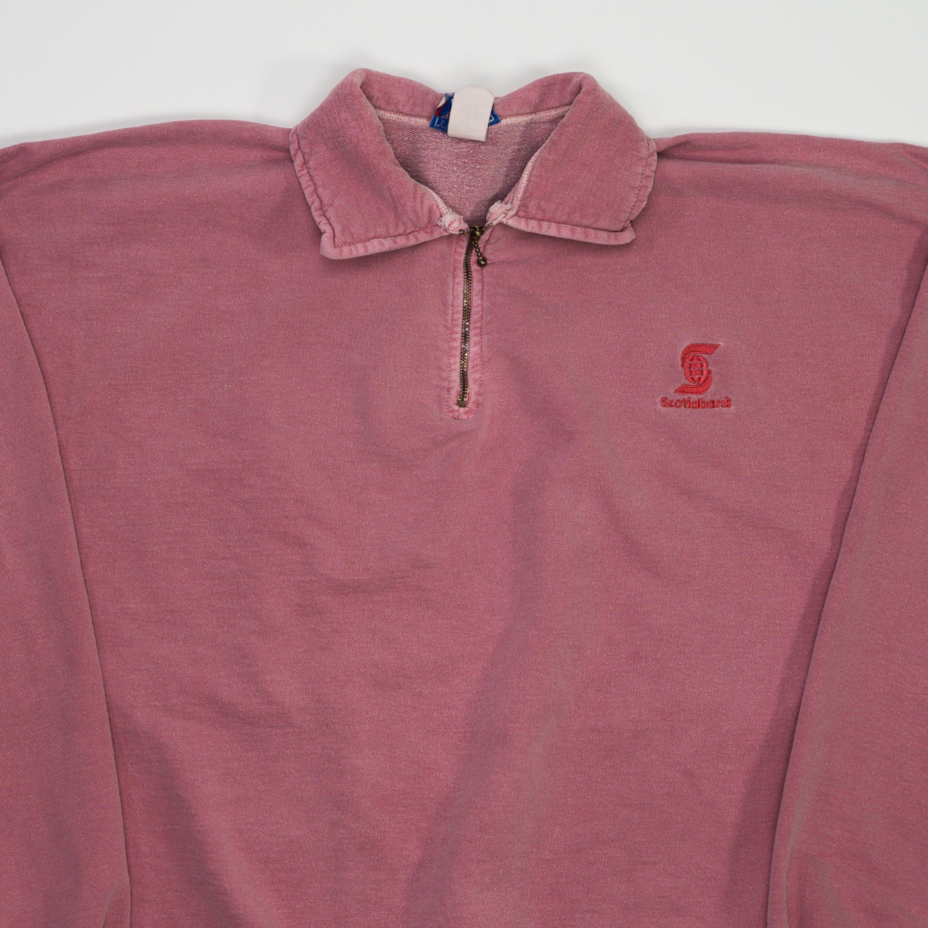 Vintage Washed Pink Scotiabank 1/4 Zip Sweater (XL)