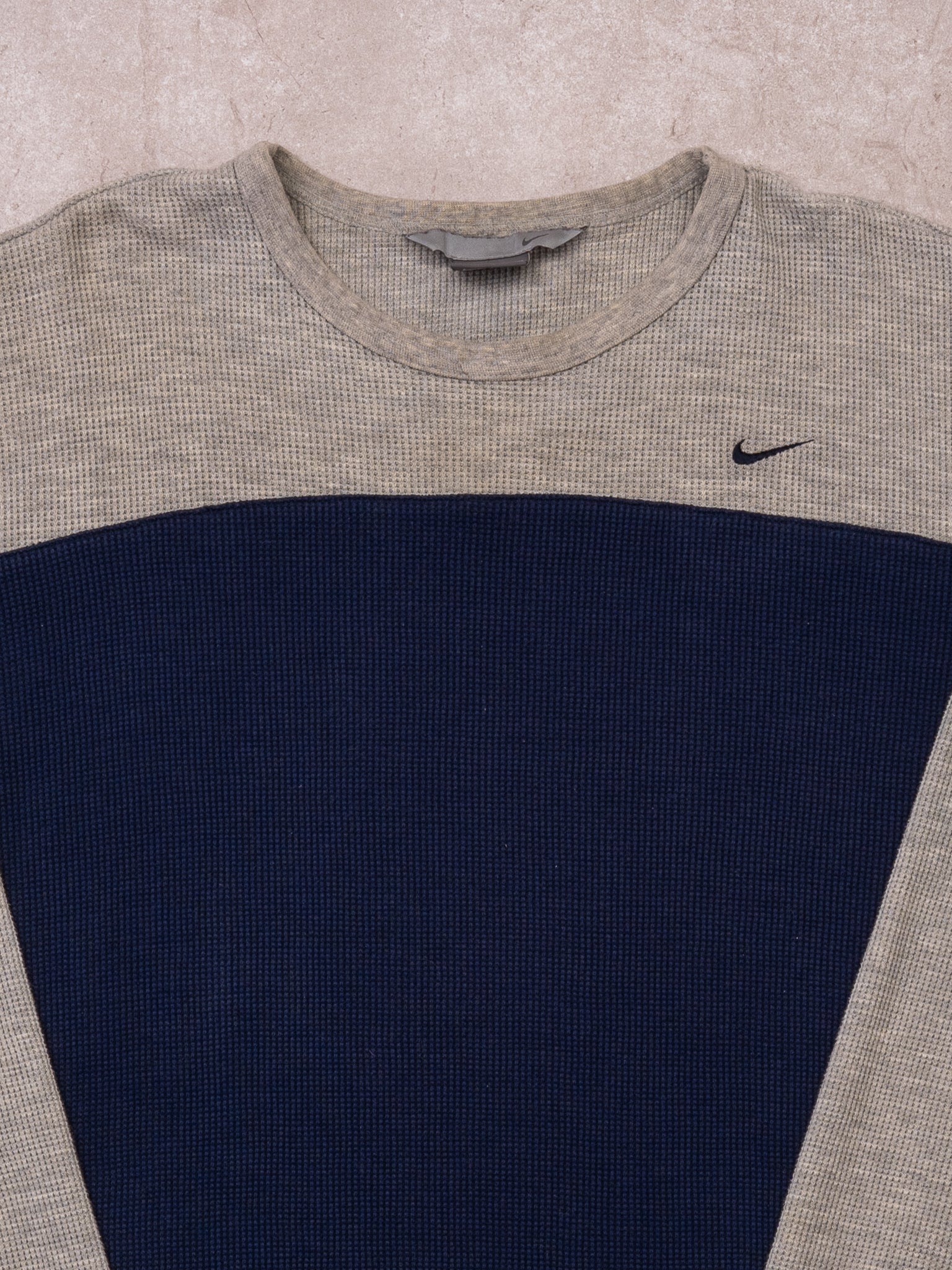 Vintage Navy + Grey Y2K Waffle Long Sleeve (L)