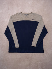 Vintage Navy + Grey Y2K Waffle Long Sleeve (L)