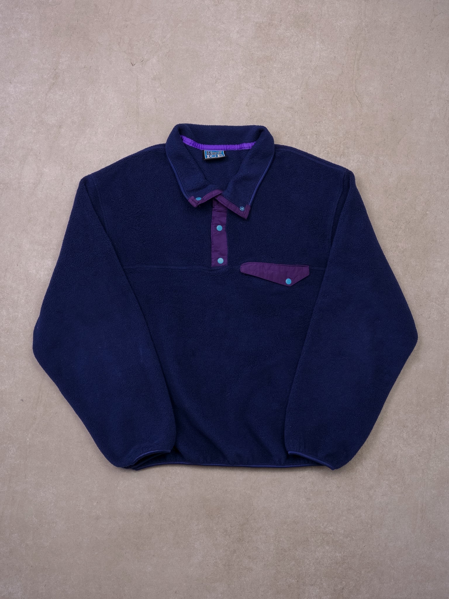 Vintage 90s Black Ice Navy Blue 1/4 Button Fleece Button Up (L)