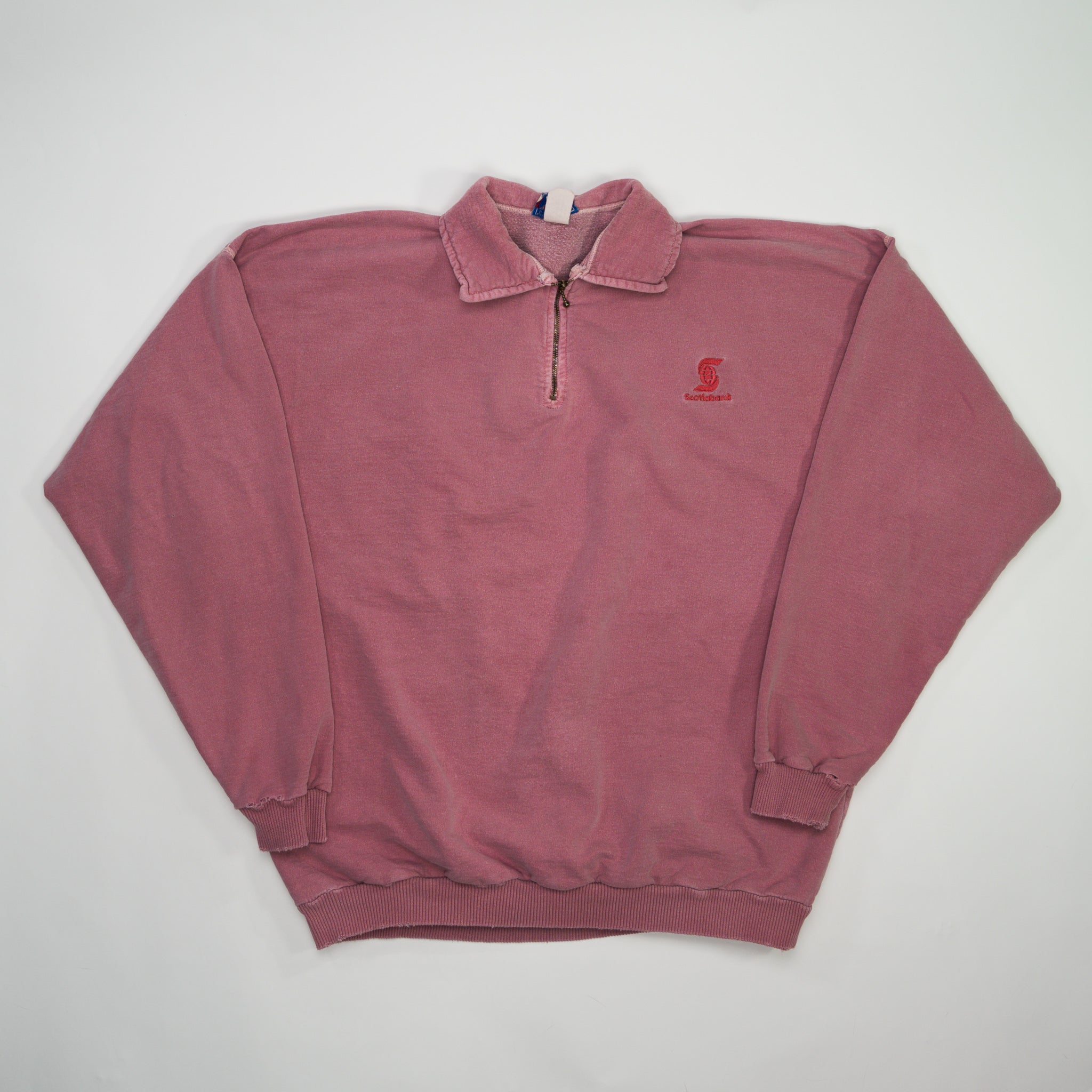 Vintage Washed Pink Scotiabank 1/4 Zip Sweater (XL)