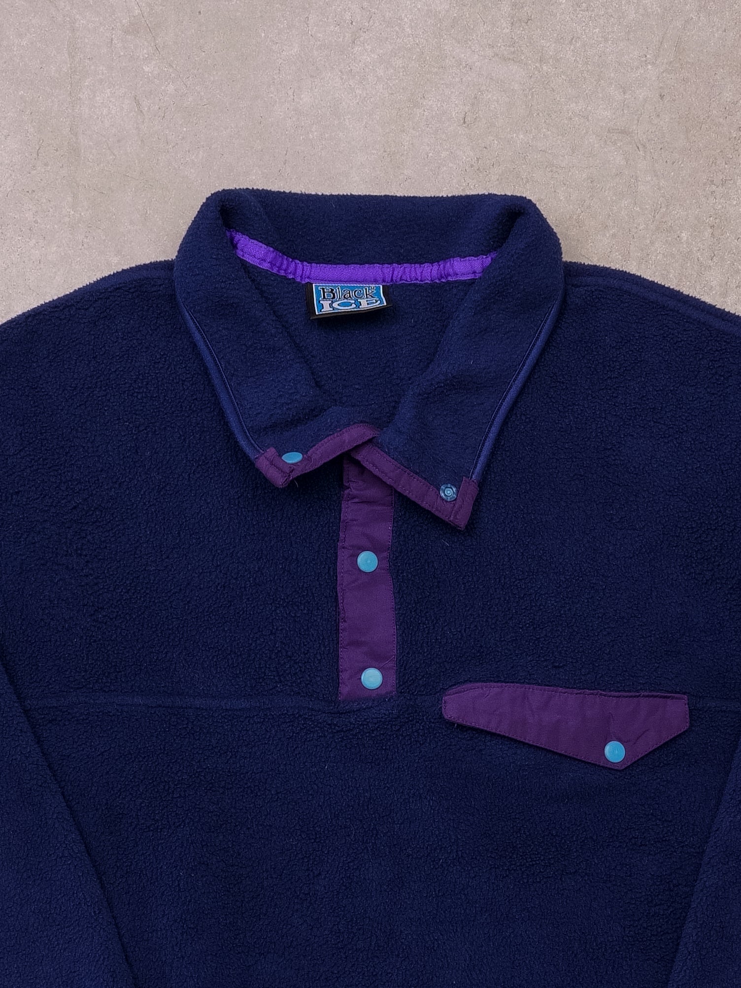 Vintage 90s Black Ice Navy Blue 1/4 Button Fleece Button Up (L)