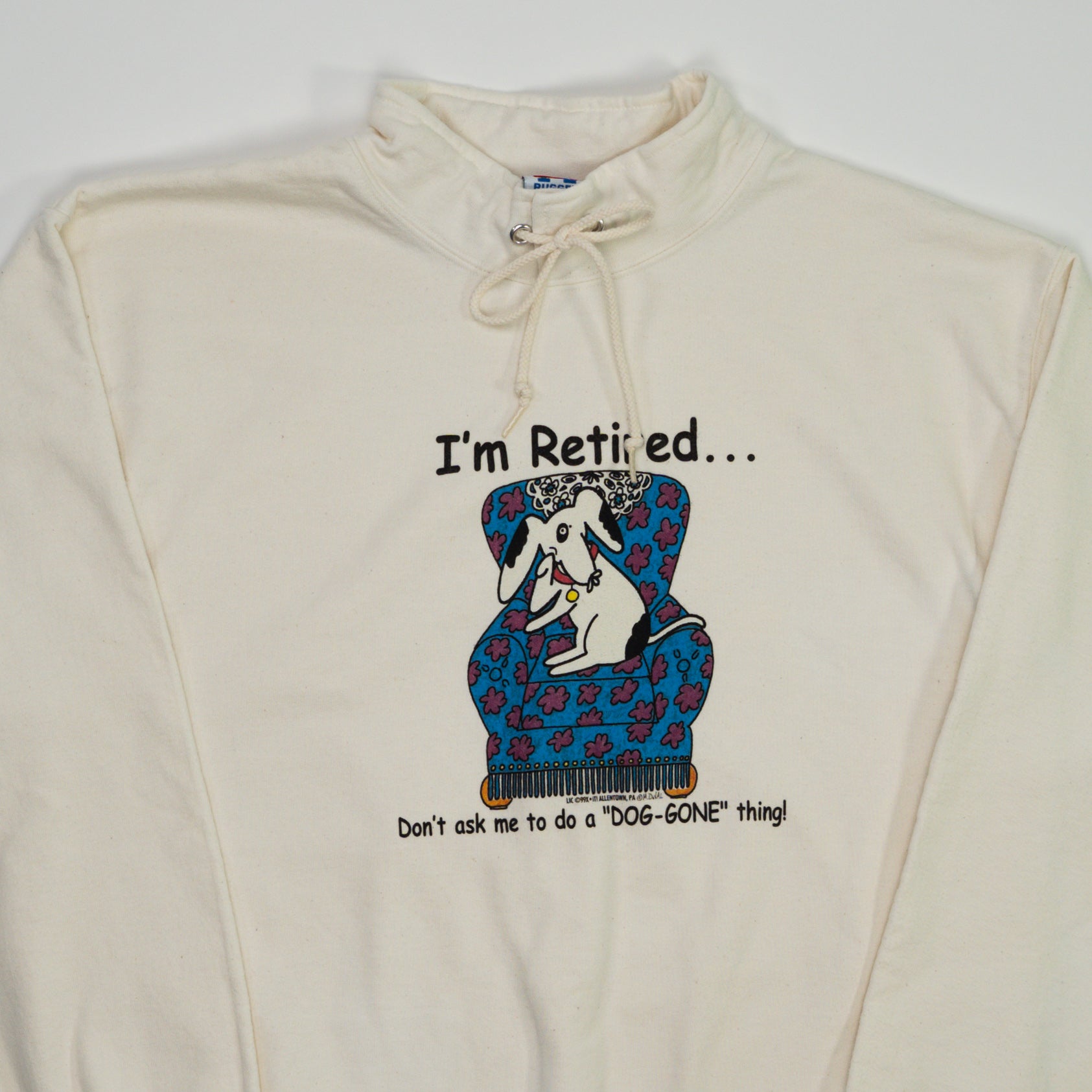 Vintage 90s Cream 'Im Retired' Dog Sweater (M)