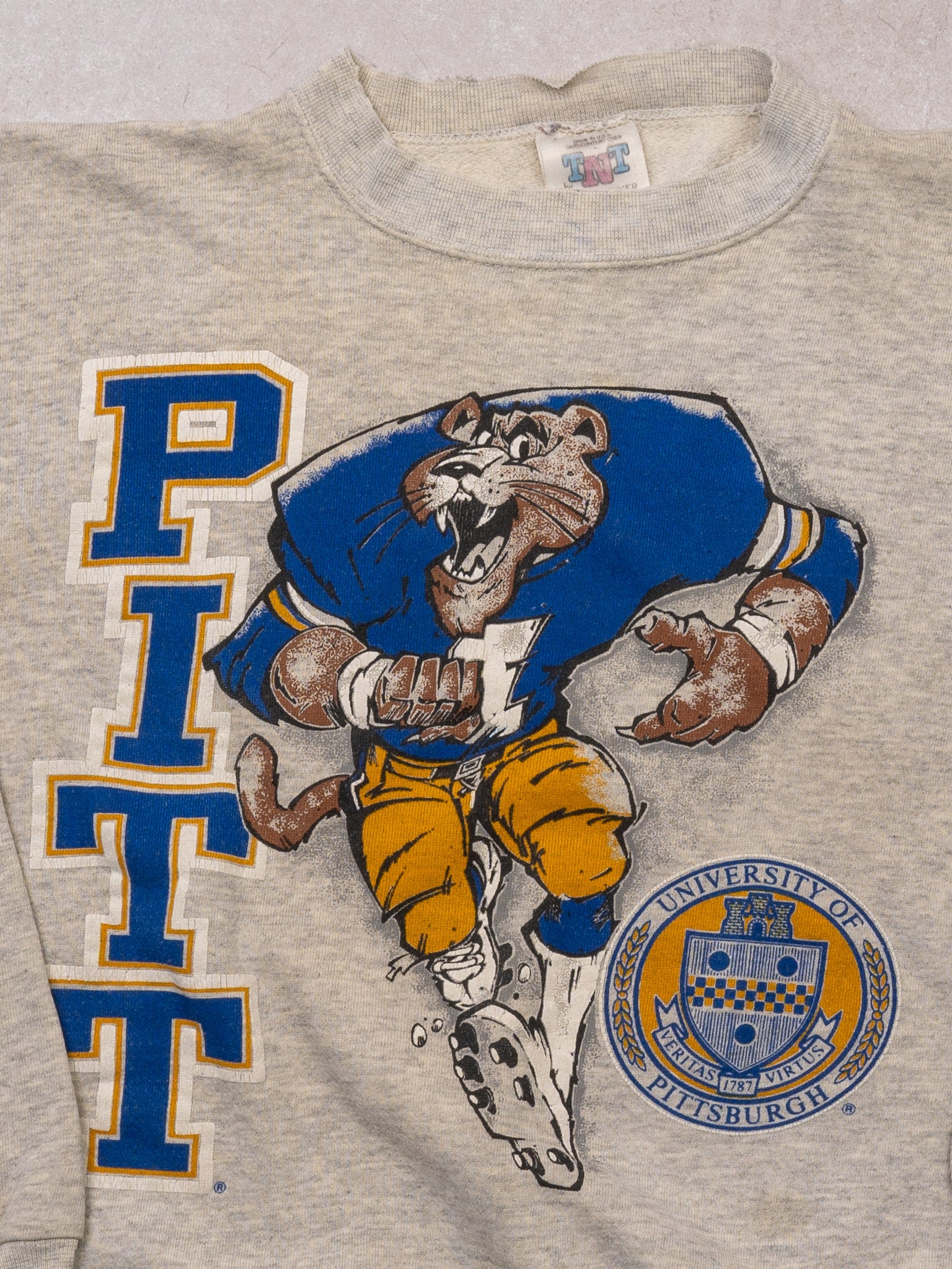 Vintage 80s Grey Pitt Mascot Football Crewneck (M)