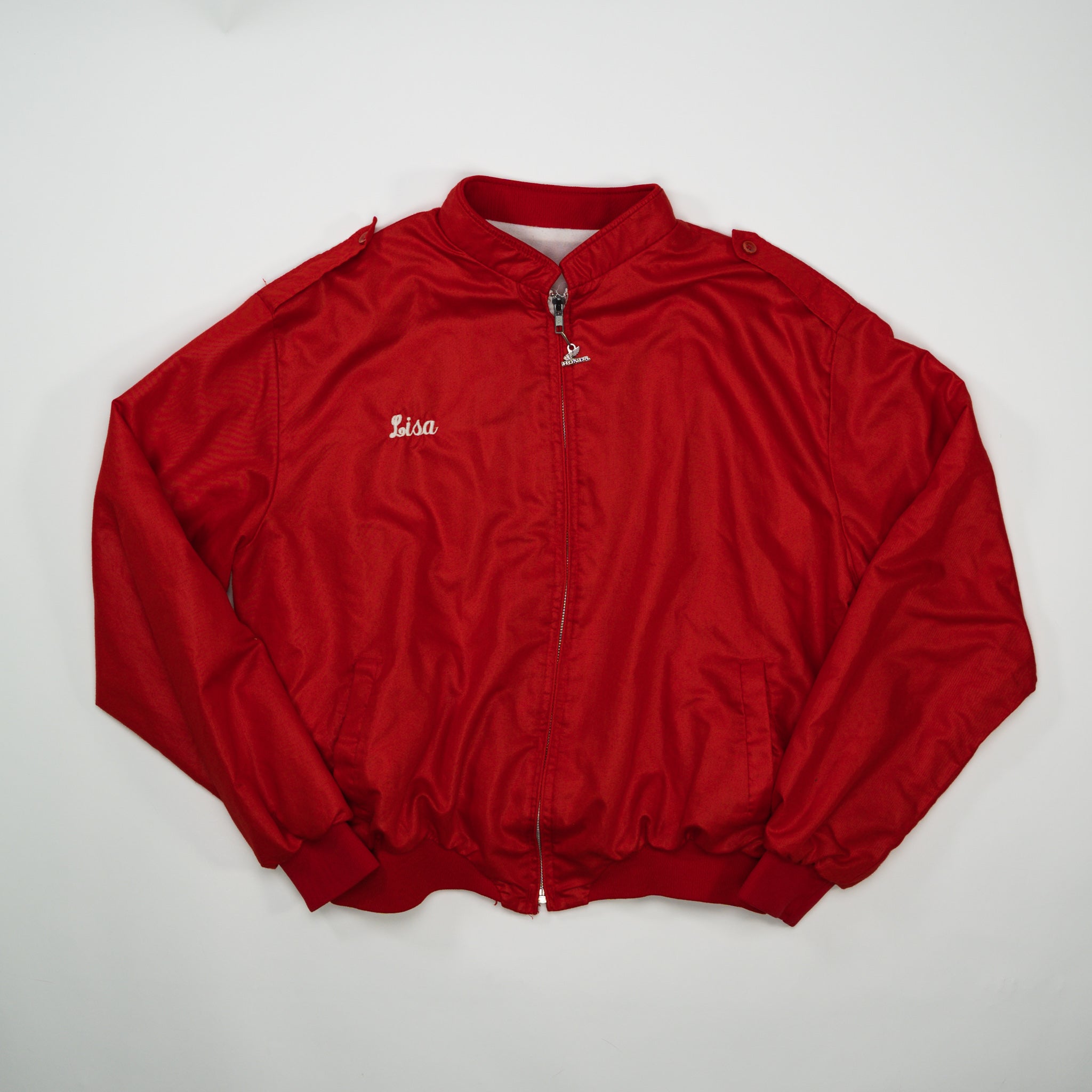Vintage 80s Red Sleepy Hollow Moto-Cross Bomber Jacket (M/L)
